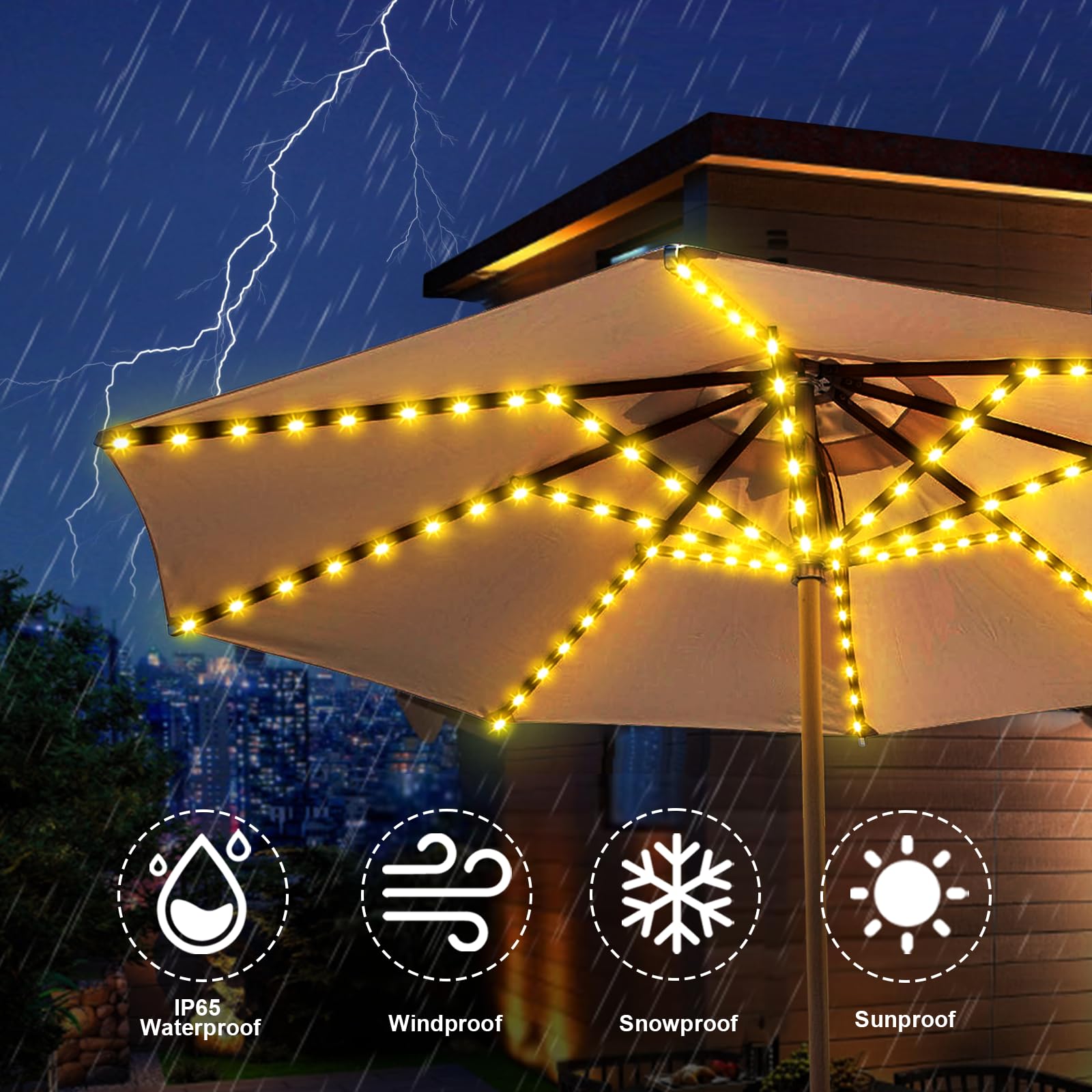Znycye Solar Umbrella Lights, Patio Umbrella Lights Outdoor With 8 Modes 3V Solar Panel Clip 112 Led Outdoor Waterproof For Beach Deck Garden Camping Tents Party Decoration