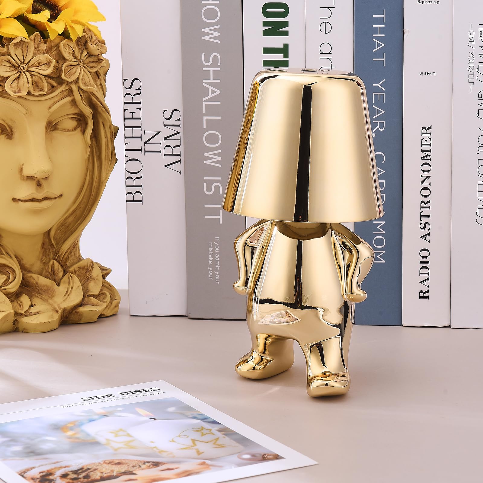 Pergar Bedside Touch Control Table Lamp Collection, Gold Decor Thinker Statue Led Table Lamp With Usb Port, 3 Way Dimmable Modern Night Light Nightstand Lamp For Home Office(#1)
