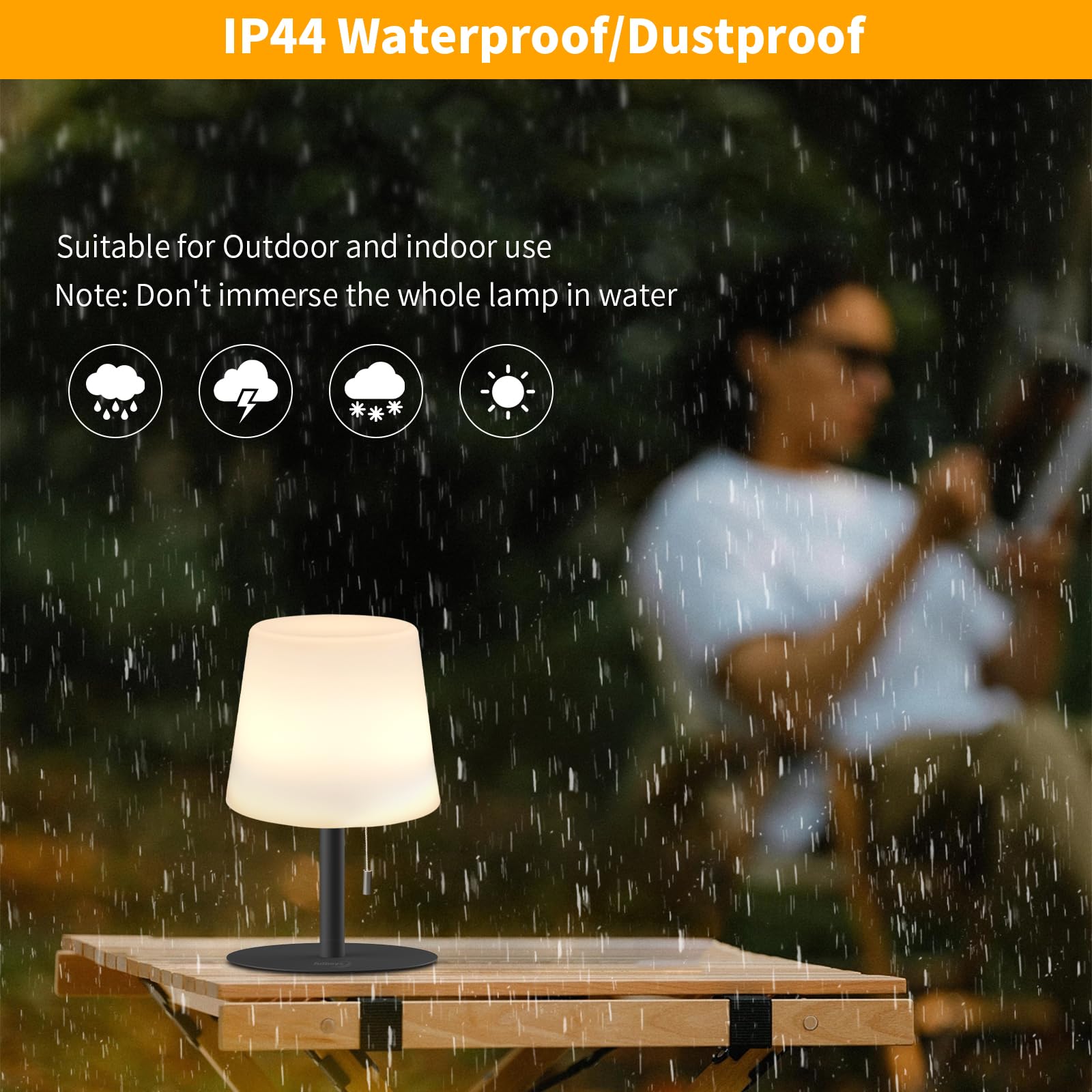Tulbeys Warm & Rgb Cordless Table Lamp, Rechargeable Outdoor Battery Table Lamp Shower Waterproof Bedroom Lamps, Small Bedside Lamps For Night Stands