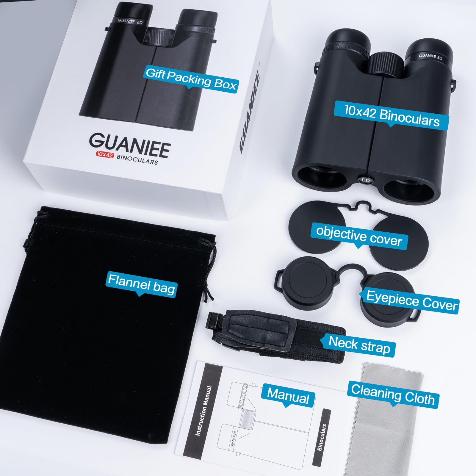 Guaniee 10X42 Binoculars For Adults High Powered Compact Binoculars With Low Light Night Vision For Bird Watching Hunting Travel Outdoor Sports, Easy To Focus