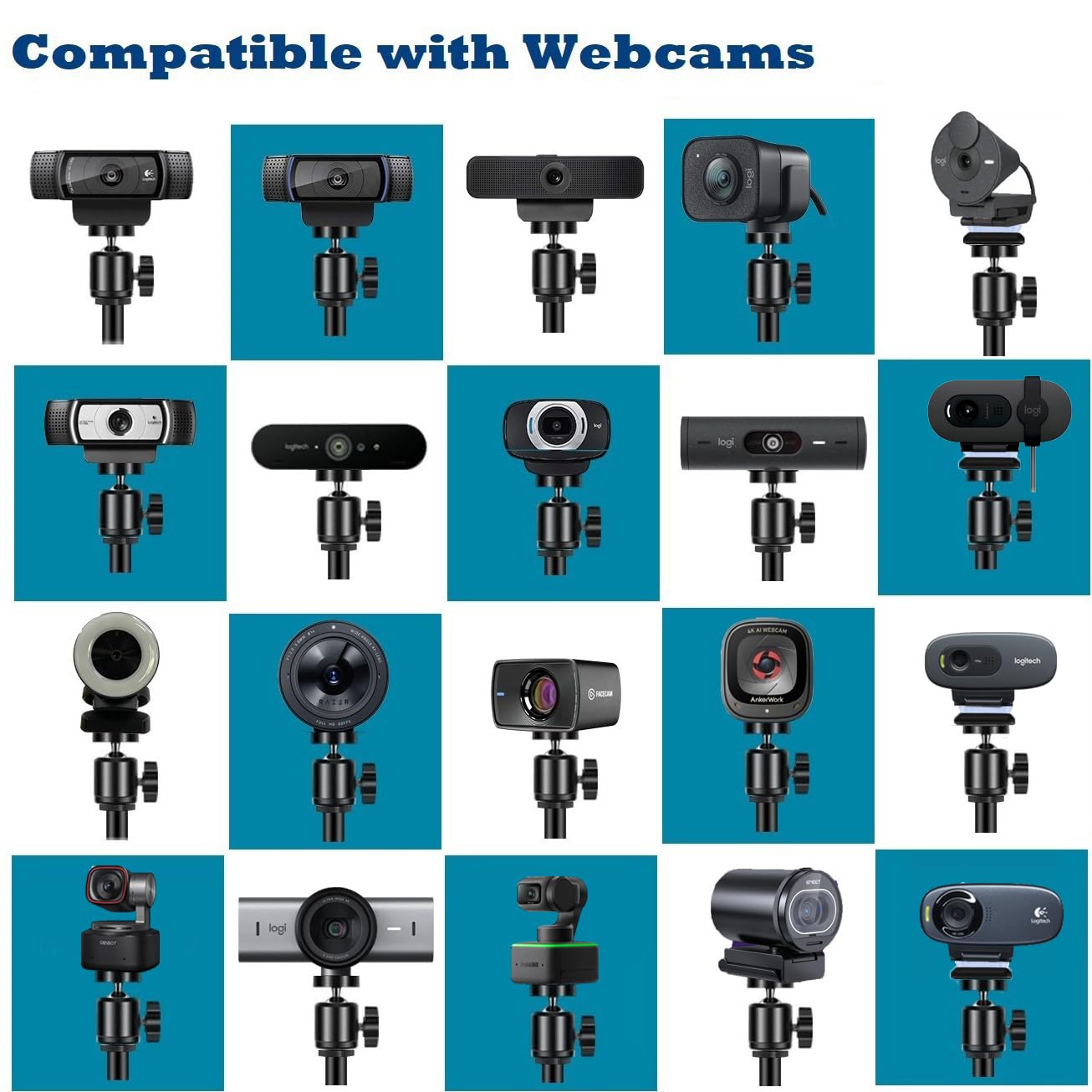 Acetaken Desktop Webcam Tripod Stand, Portable Webcam Mount Holder With Magnet Mount And 1/4 Thread Compatible With Logitech Webcam Mx Brio 4K,C920,Streamcam,C930,C922,C925E,C615,Brio 500 300 100 Webcams (1)