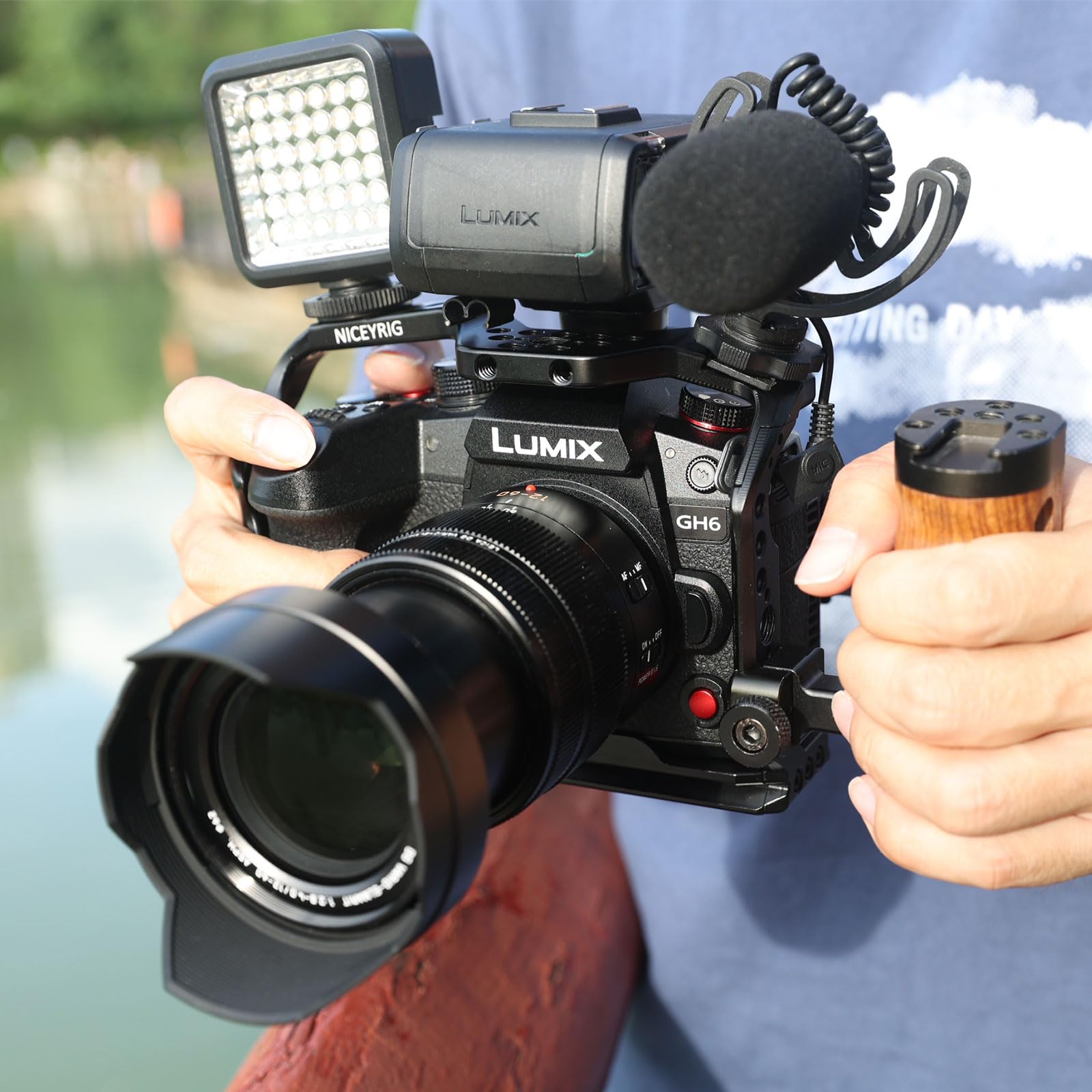 Niceyrig Gh7/Gh6 Cage Kit With Wooden Side Handle For Panasonic Lumix Gh7 Gh6, Dslr Camera Videomaking Rig Stabilizer With Quick Release Plate For Arca-Style, Cold Shoes
