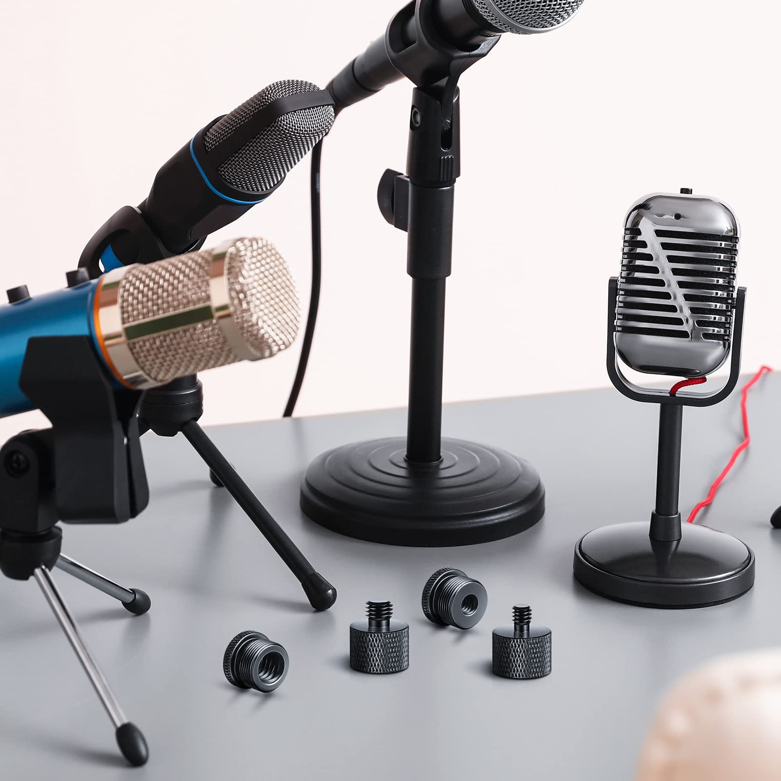 Hotop 4 Pieces Mic Stand Adapter 5/8 Female To 3/8 Male And 3/8 To 5/8 And 5/8 To 1/4 And 1/4 Female To 5/8 Male Combo Pack Microphone Stand Adapter To Camera Tripod