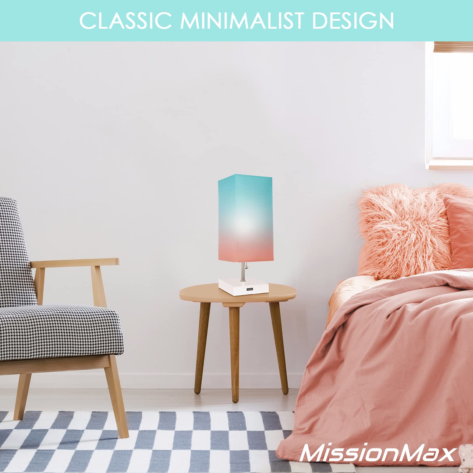 Missionmax Modern Desert Sunset Small Table Lamp W Usb Quick Charging Port, Great For Led Bedside, Desk, Bedroom, And Nightstand Lamps Or Other Table Lights