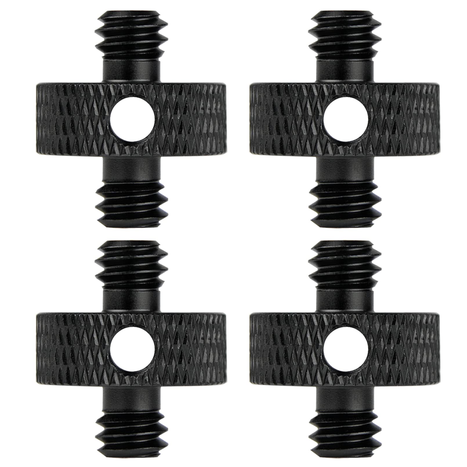 Rigych 1/4 Male To 1/4 Male Tripod Screw Adapter With Hole 1/4 Screw Camera Mount For Camera Tripod Mic Stand Mic Mount Light Stand Dslr Camera Cage 4 Pcs (Black)