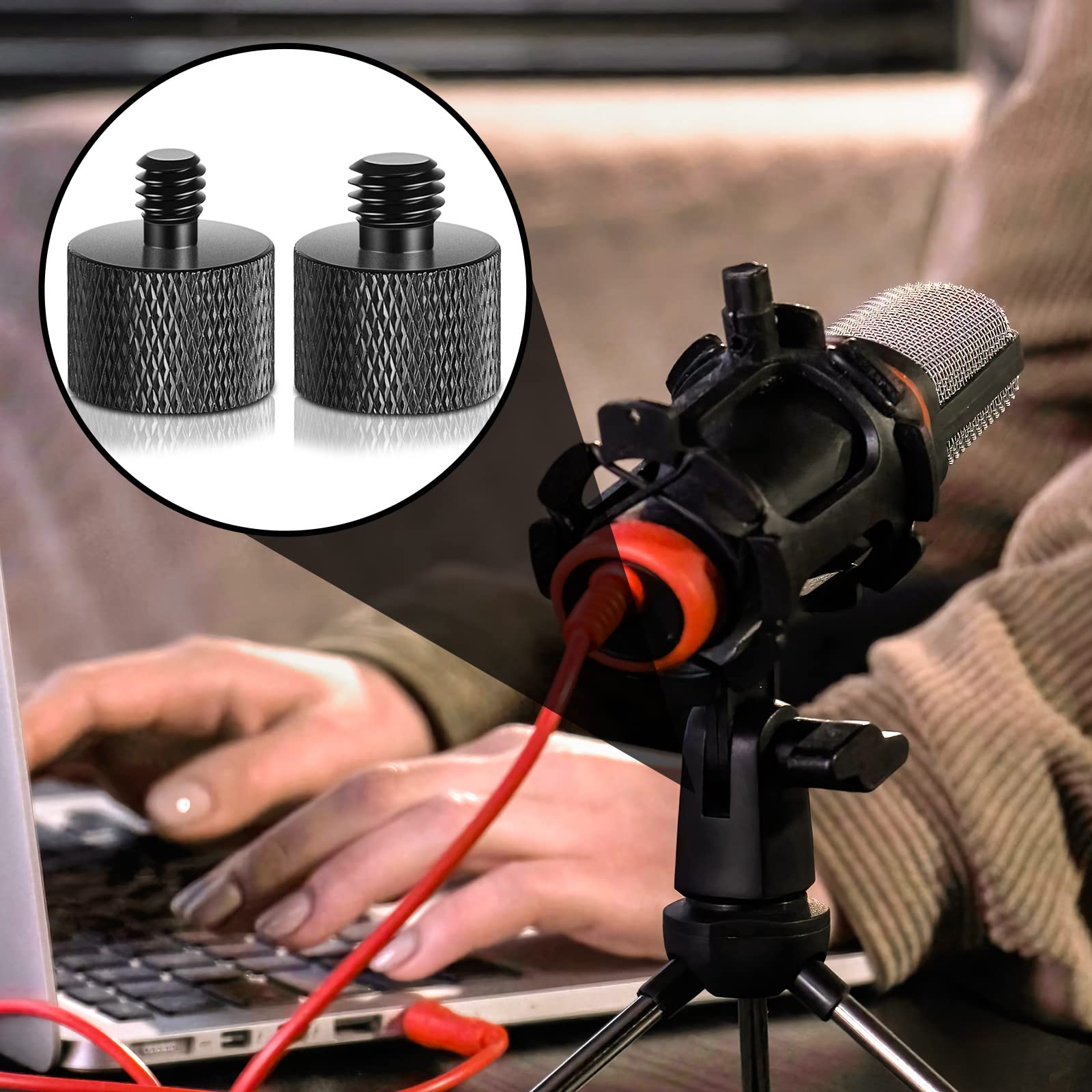 Hotop 4 Pieces Mic Stand Adapter 5/8 Female To 3/8 Male And 3/8 To 5/8 And 5/8 To 1/4 And 1/4 Female To 5/8 Male Combo Pack Microphone Stand Adapter To Camera Tripod