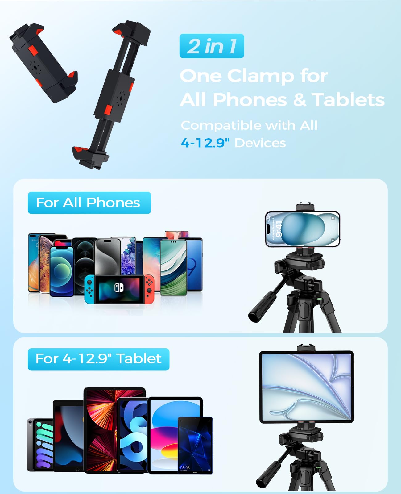Mactrem 67Inch Tripod Stand For Ipad&Iphone-Adjustable Portable Phone Tablet Tripod Holder With Remote,Heavy Duty Lightweight Travel Tripod For Selfies,Video Recording,Vlogging,Photo,Ipad Stand Tripod
