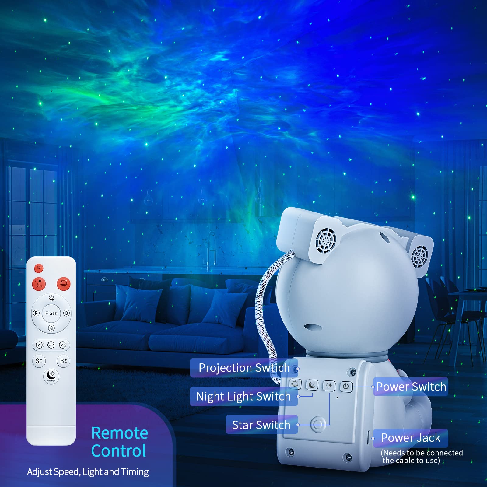 Cayclay Astronaut Galaxy Projector, Star Projector With Timer And Remote, Night Light With Moon Lamp, Led Nebula Lamp For Kids Adults, Room Decor  (White)