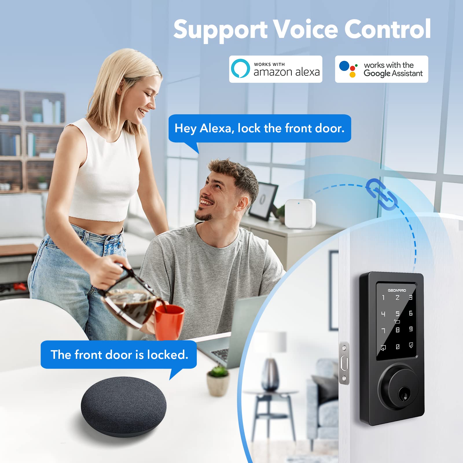 Geonfino Smart Wi-Fi Gateway, G2 Hub For Keyless Entry Remote Control & Manage Bluetooth Deadbolt Door Lock With Ttlock App, Wi-Fi Bridge Compatible With Alexa Google Home For Voice Control
