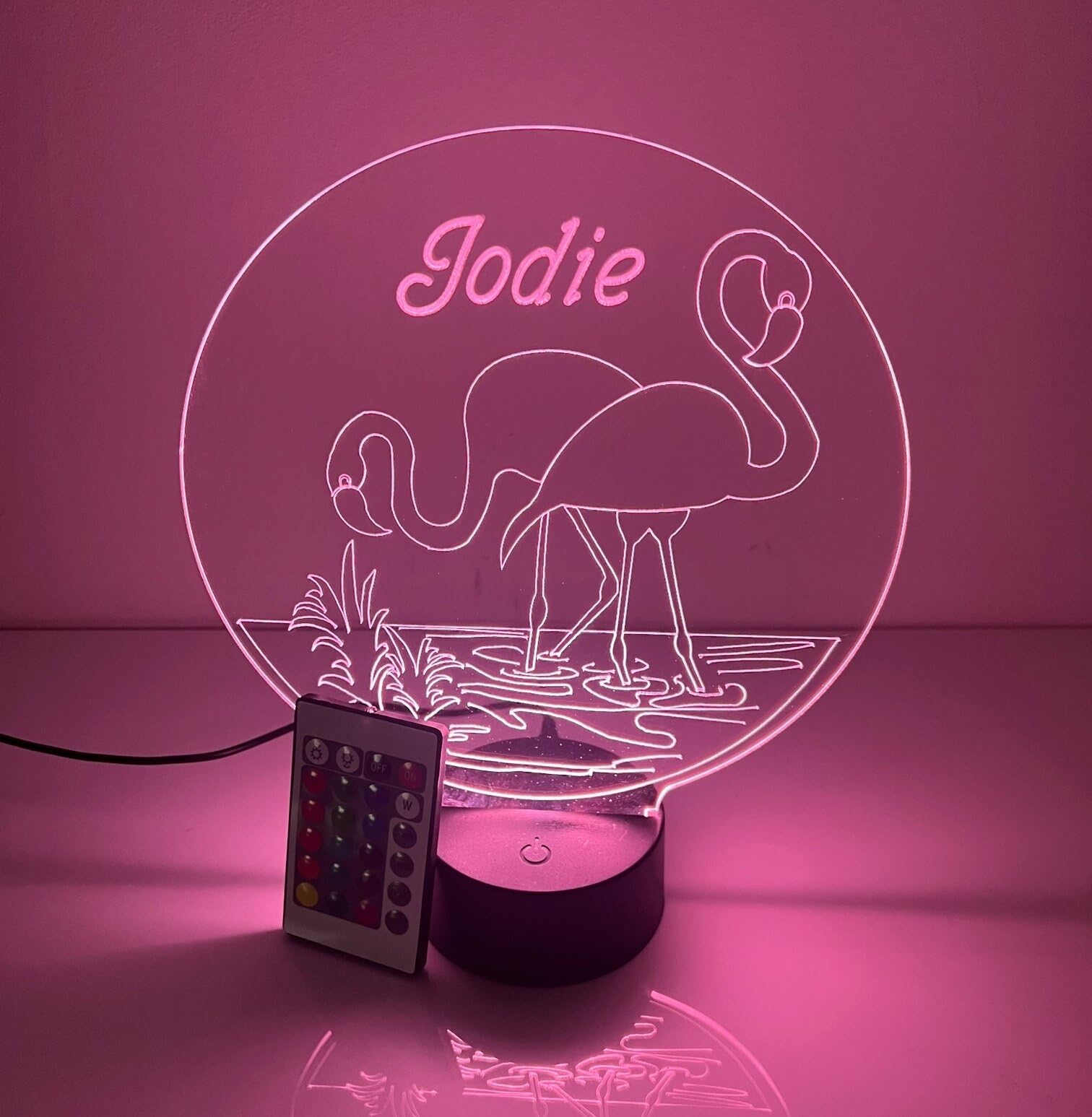 Mirror Mania Flamingo Light Up Desk Lamp Led Personalized Name Night Light Engraved Nautical Breeze Marine Table Lamp, Custom Design Feature With Remote, 16 Color Options, Dimmer, Engraved, Great