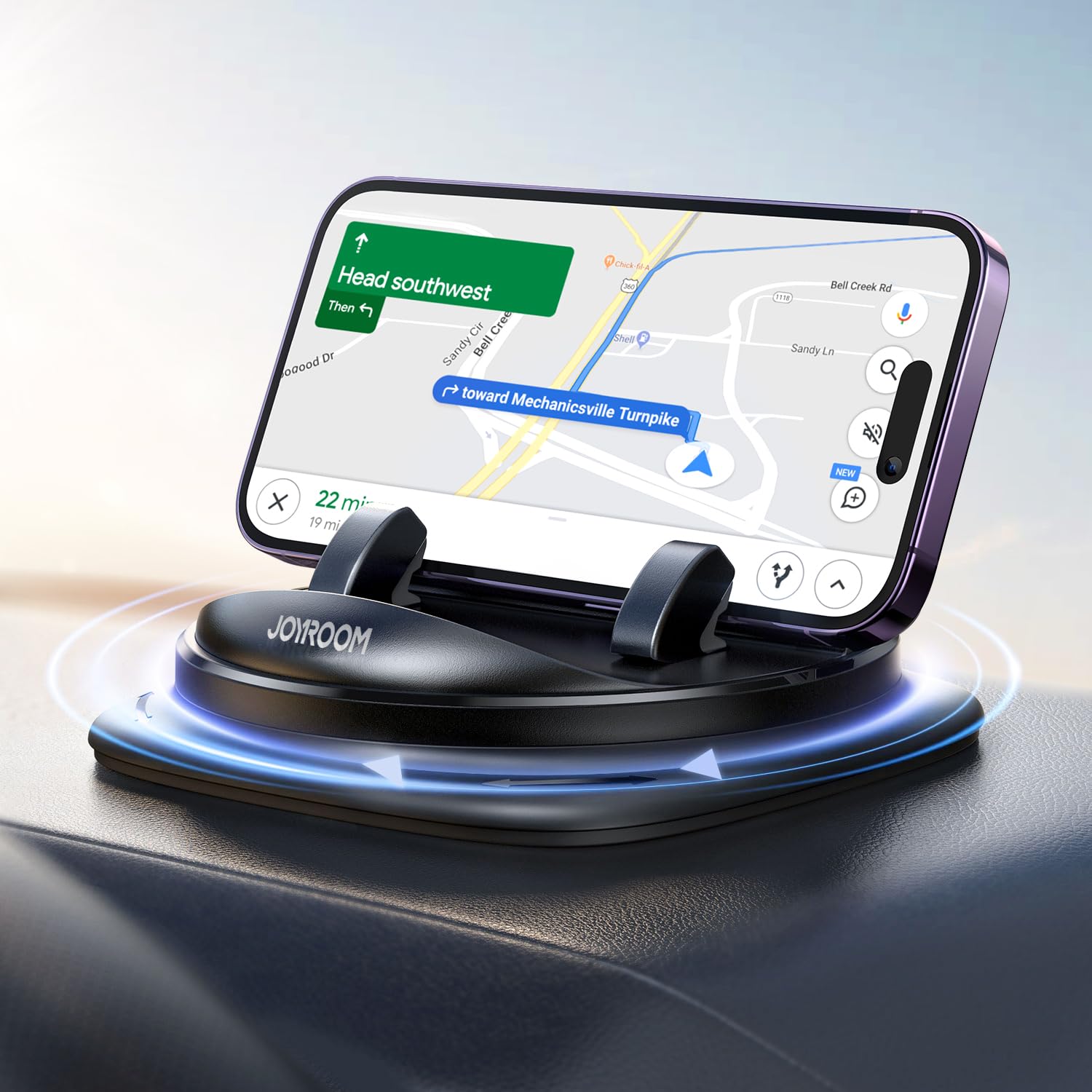 Joyroom Phone Holders For Your Car, 360° Rotatable Cell Phone Car Mount Adjustable Spring Design Dashboard Phone Mount For Car, One-Hand Operation For Iphone 16 Pro Samsung S25 All 4-7" Phones