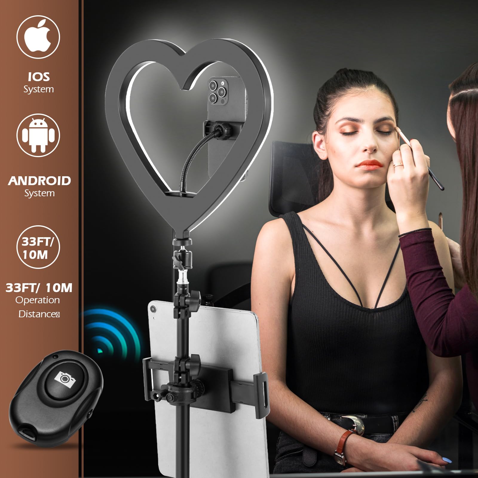 Nanbeitong Nanbeitong13'' Selfie Ring Light With 73'' Tripod Stand And Phone Holder&Ipad Holder, Rgb Ring Lights 47 Color Modes, Stepless Dimmable/Speed Led Heart Ringlight For Iphone & Android,Youtube,Makeup