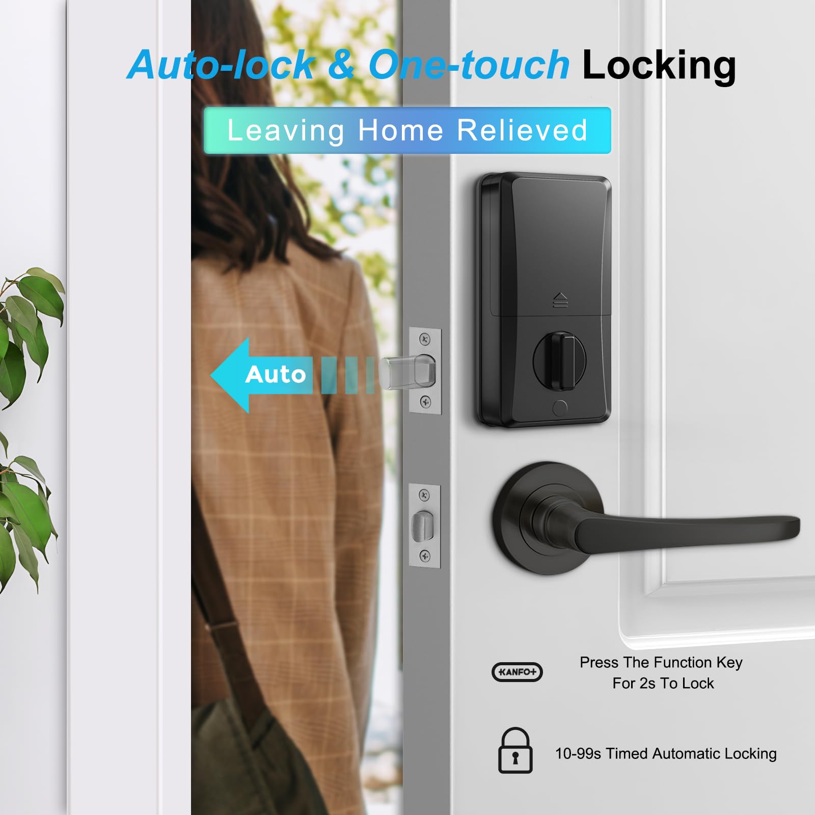 Kanfox Ks2 Fingerprint Door Lock, Keyless Entry Deadbolt With Keypad, Smart Locks For Front Door, Auto Lock,Easy Installation,Matte Black