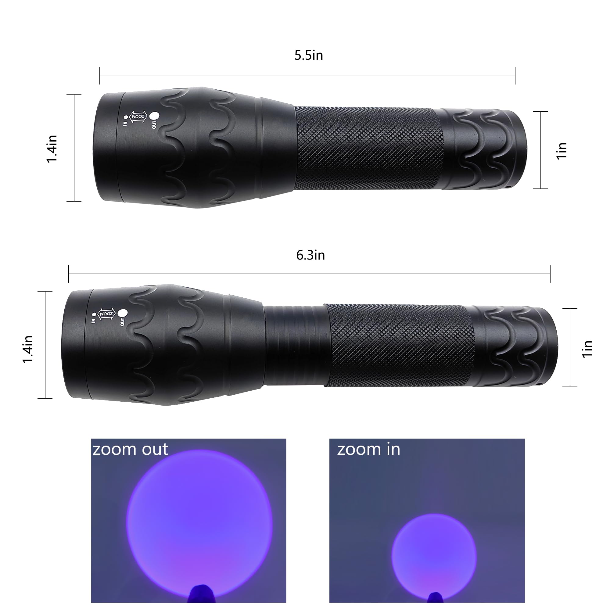 Fadomall Uv Flashlight 365Nm & 395Nm Ultraviolet Black Light Flashlights For Pet Urine Stains, Scorpions Detection, Zoomable Led Blacklights For Resin Curing, Uranium Glass, Gas Leak Inspection