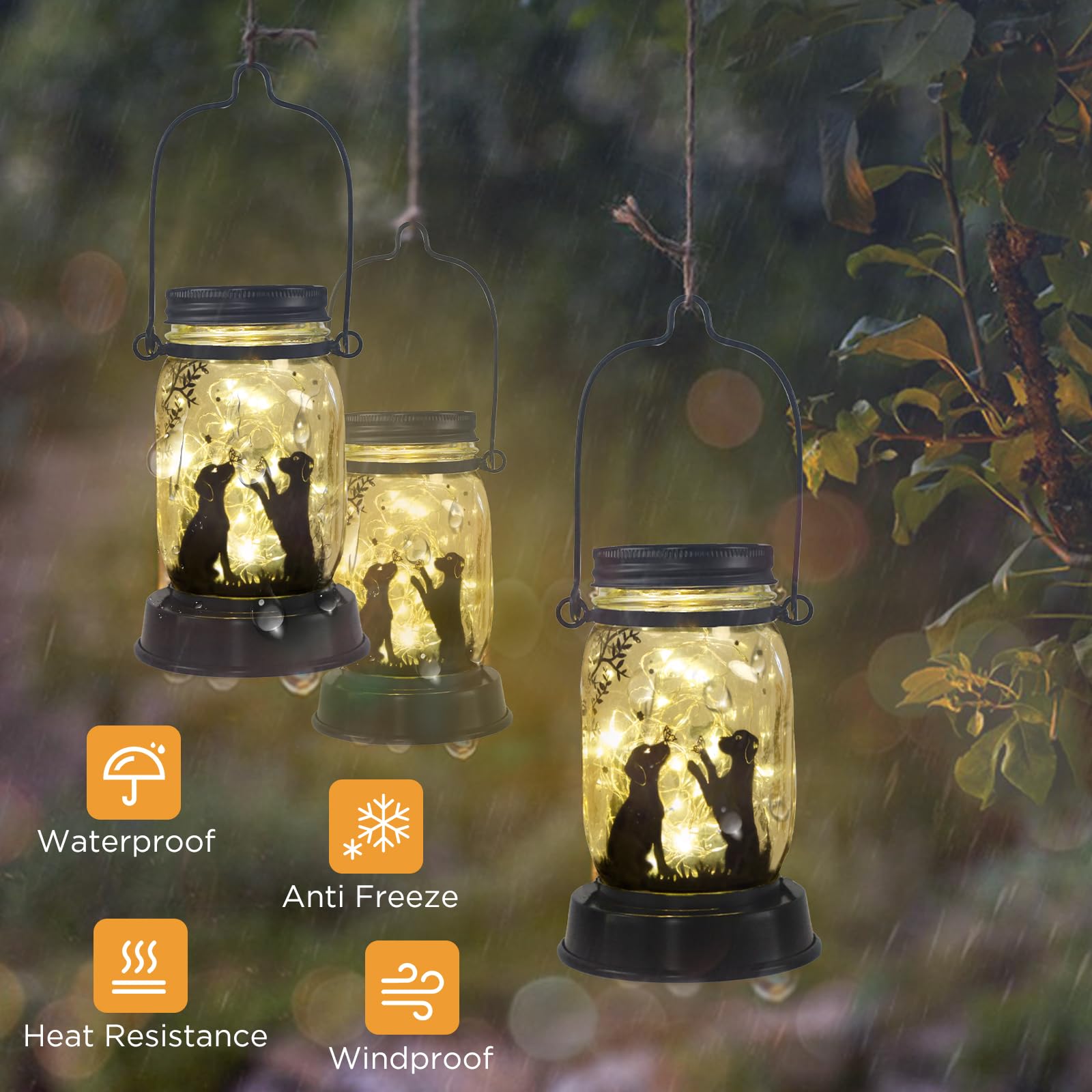 Shangtianfeng Dog Solar Lanterns Outdoor Garden Solar Dog Lights Dog Lover  For Women, Dog Themed Birthday  For Mom Grandma Aunt Sister, Butterfly & Dog Fairy Lights For Patio Yard Lawn Outside Decor
