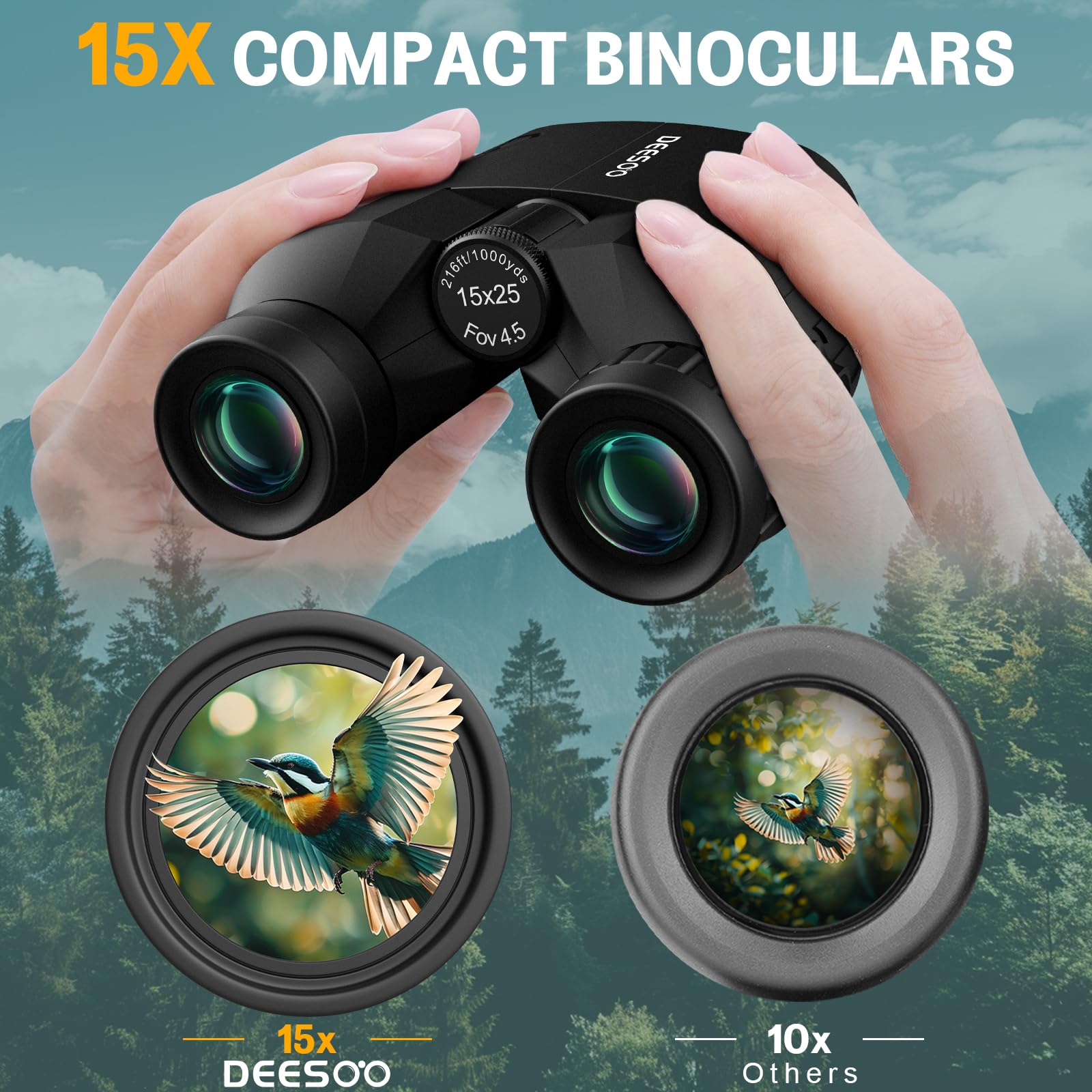 Deesoo 15X25 Hd Binoculars For Adults Bird Watching - Premium Optics Binocular For Hunting Travel Outdoor Enthusiasts