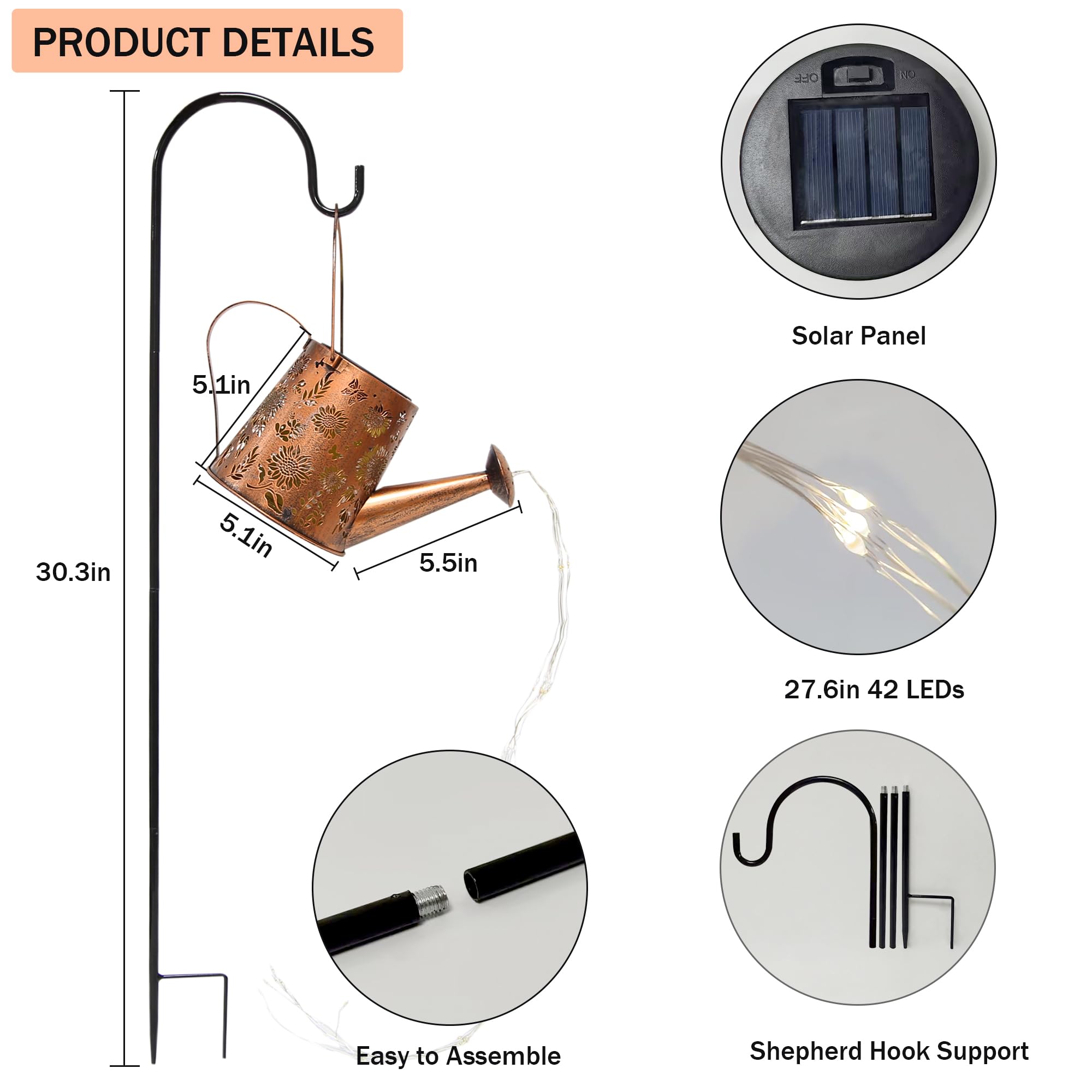 Anytalk Solar Watering Can With Lights, Hanging Solar Waterfall Lights Outdoor Garden Decorations, Waterproof Solar Garden Lights For Yard Porch Backyard Lawn Pathway Landscape Walkway (Sunflower)