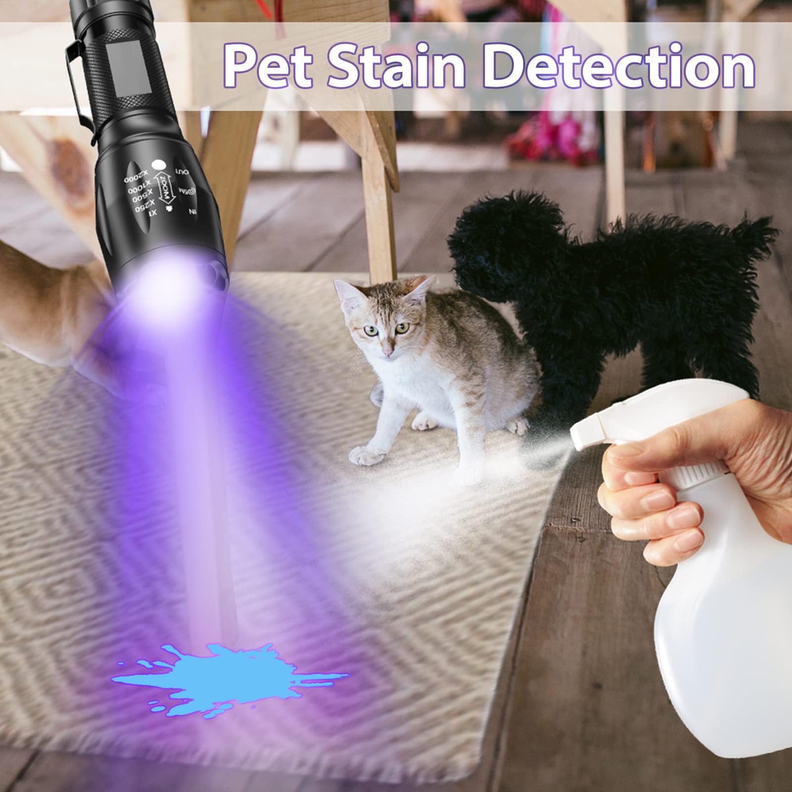 Mowetoo Uv Flashlight, Portable Blacklight Flashlight, Led Torch With White And Ultraviolet Light Combo, Black Light Pet Urine Detector For Dog Cat Pee, Id Check, Ac Leak, Bed Bug, Rocks, Resin (2)