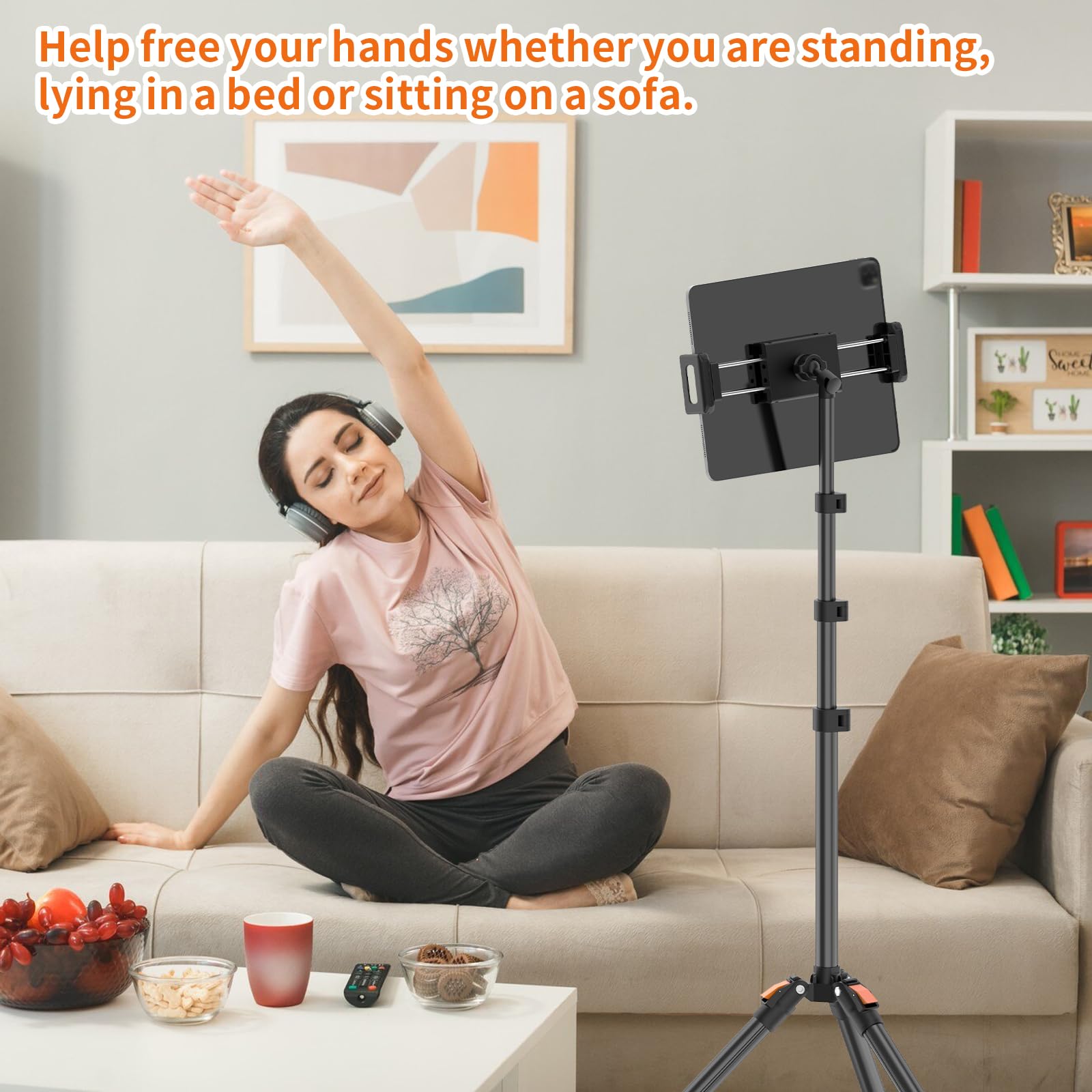 Xxzu 72In Tablet Floor Stand Tripod,Tablet Stand Floor With 360° Ball Head,Height Adjustable Floor Stand Holder For Bed With Case,For Phone/Music/Mic/Stream/Recording And All 5.12-11.05” Devices