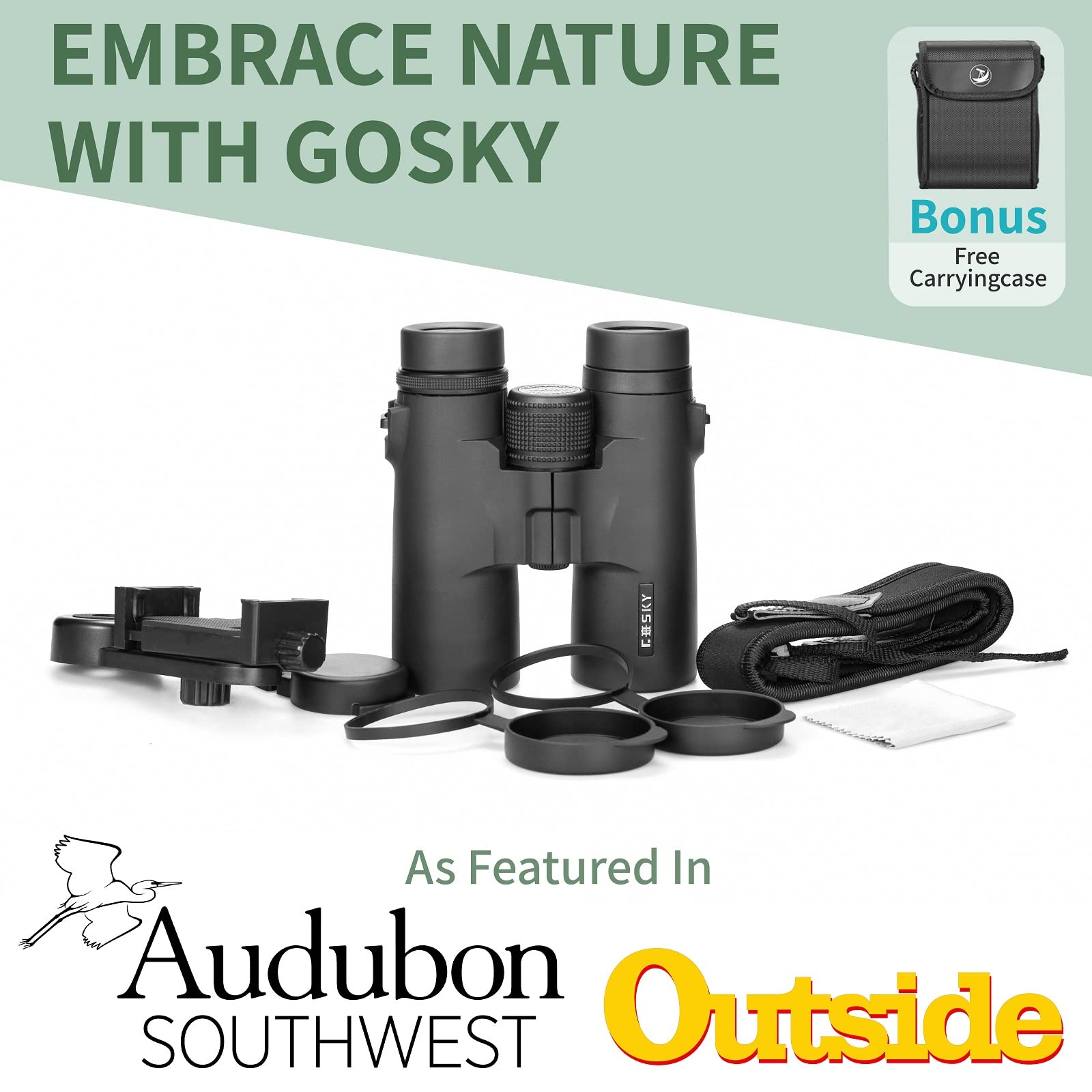 Gosky 10X42 Roof Prism Binoculars For Adults, Hd Professional Binoculars For Bird Watching Travel Stargazing Hunting Concerts Sports-Bak4 Prism Fmc Lens-With Phone Mount Strap Carrying Bag