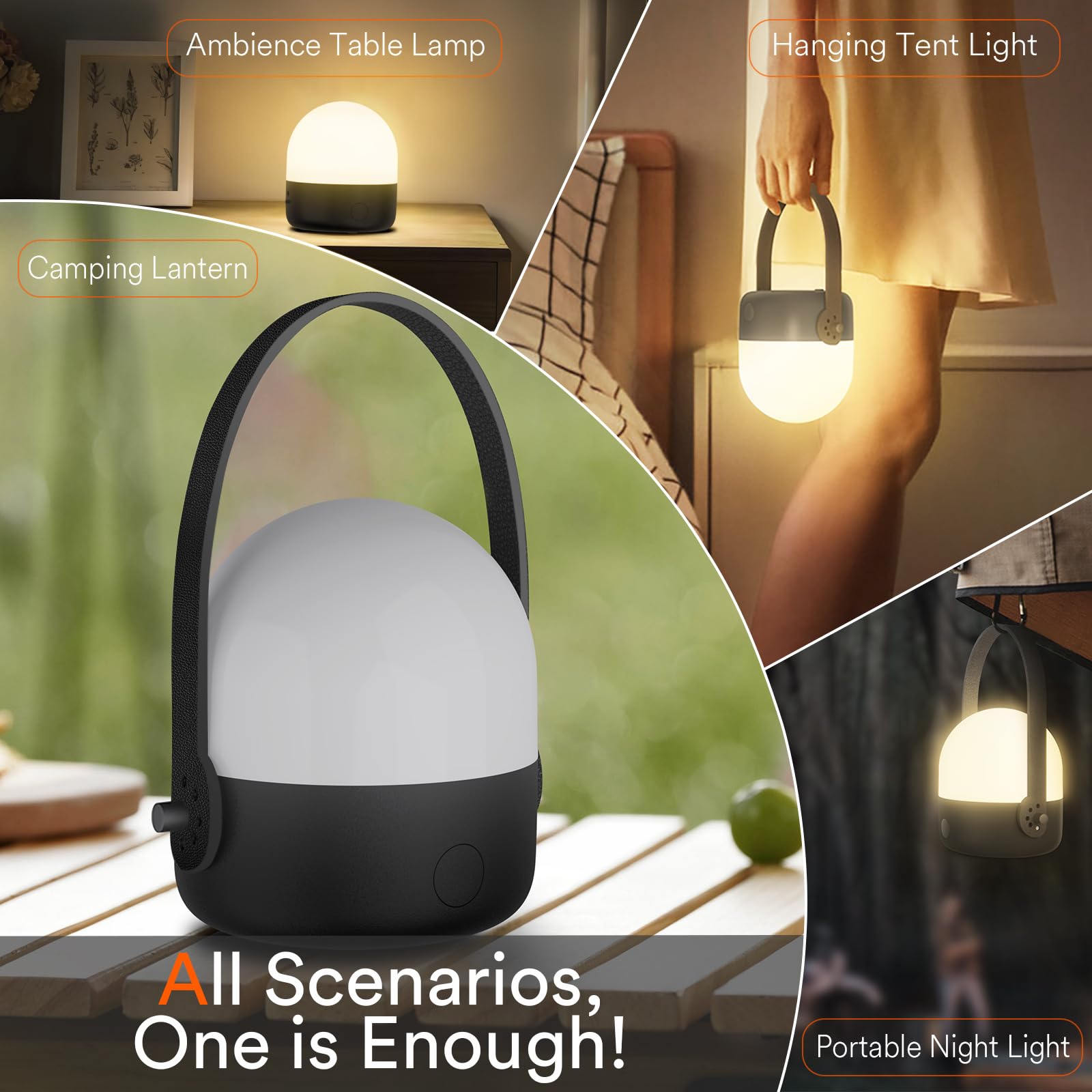 Luxmann 5-In-1 Portable Camping Lantern Rechargeable[3-Way Dimmable & 180° Adjustable Handle]5200 Mah Led Night Light For Power Outages、Emergency、Hurricane, Cordless Table Lamp For Living Room、Bedroom