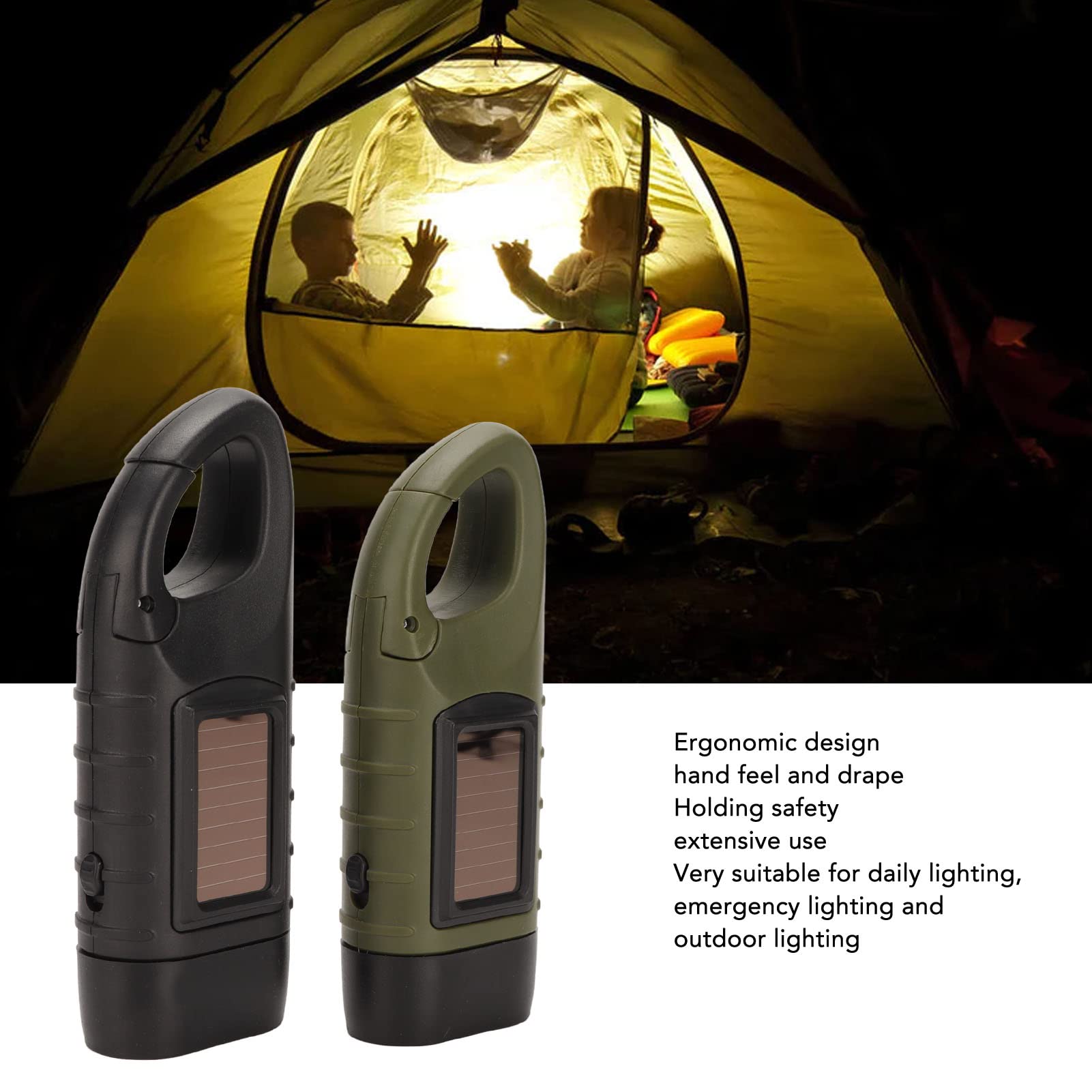 Hilitand 2Pcs Hand Crank Solar Powered Flashlight Emergency Led Flashlights Rechargeable Handheld Flashlights Torch For Emergencies Survival Outdoor Sports Camping