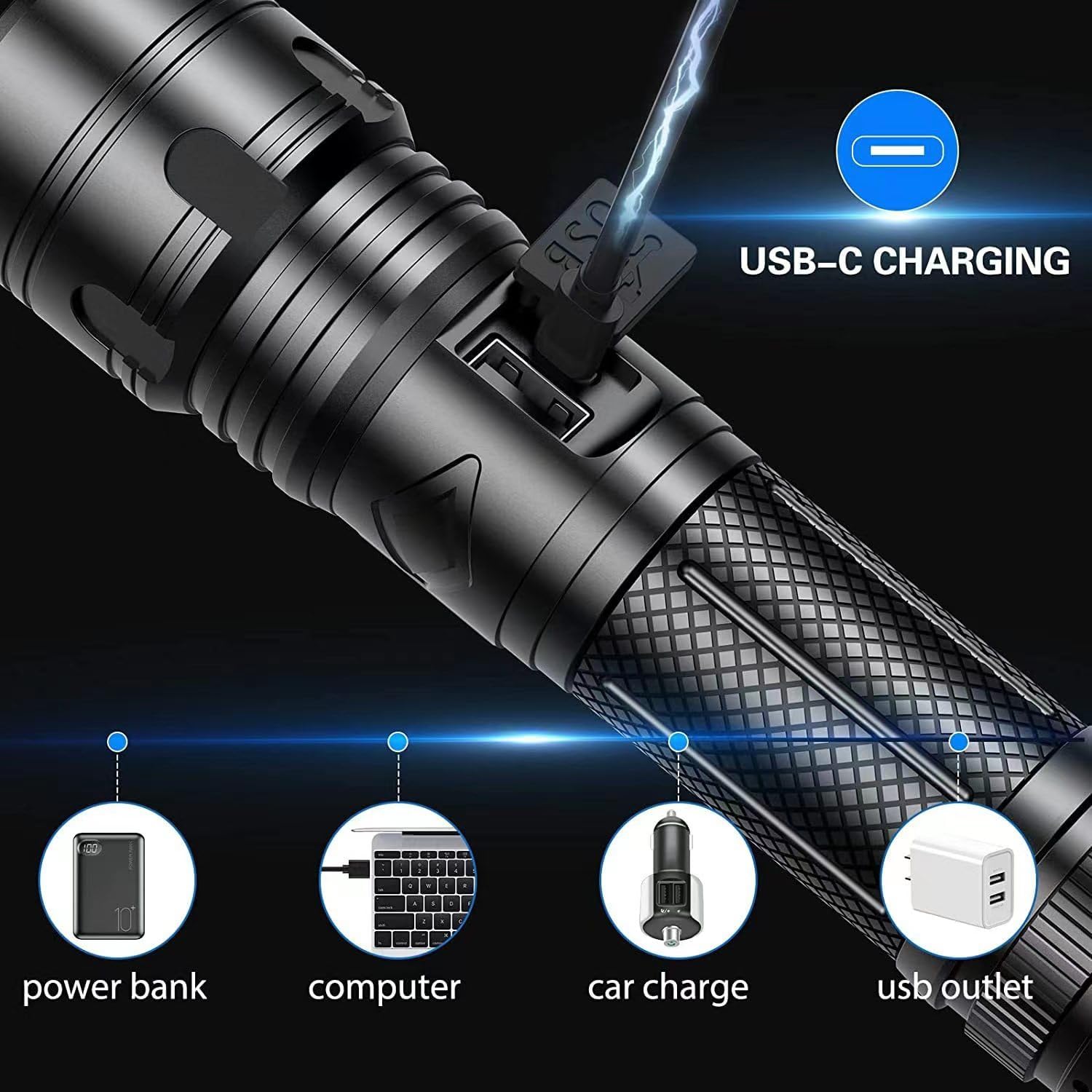 Maoke Bole Rechargeable Flashlights 20000 High Lumens, High Power Led Flashlight, Xhp70.2 Powerful Tactical Flashlight With Zoomable, 5 Modes, Ipx6 Waterproof, Flashlight For Camping, Hiking, Emergencies