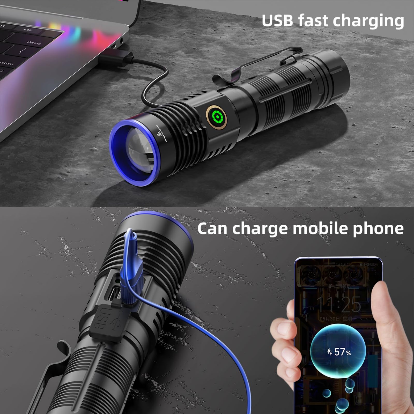 Unagea Rechargeable Tactical Flashlight High Lumen, 2000 Lumen Powerful Flashlights, White Red Green Blue Yellow, Zoomable, Multi-Color Handheld Magnet Flash Light For Camping, Hiking, Emergency,