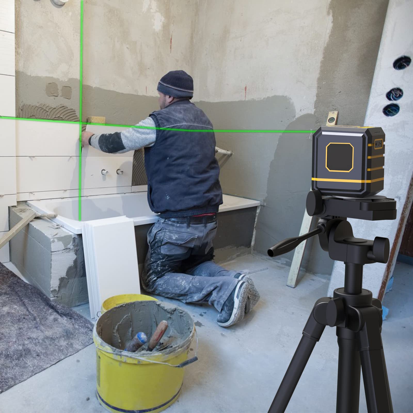M Moock 55-Inch Lightweight Aluminum Laser Level Tripod With Bubble Level, Quick Release Plate With 1/4"-20 Screw Mount For Laser Level
