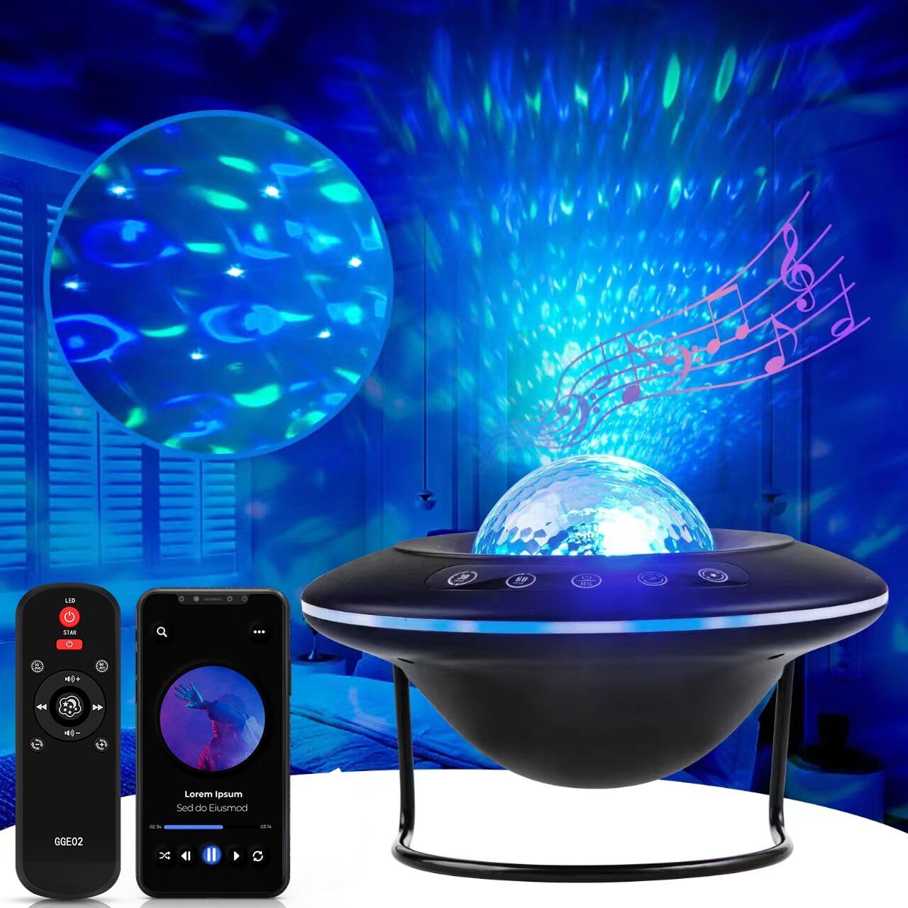 Looeoodoo Star Projector, Galaxy Starry Projection Lamp, Bluetooth Speaker Aurora Lighting With Timer And Remote Control, Led Sky Night Light For Kids Bedroom, Gaming Decor, Home Theater, Ceiling