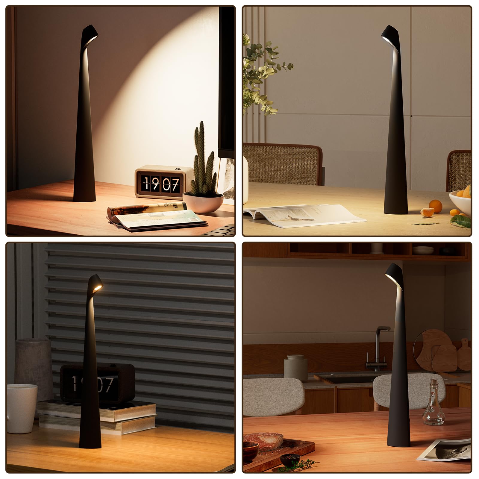 Hapygi Portable Cordless Led Desk Lamp,Rechargeable Wireless Table Lamp, 3-Level Brightness, Patio Table Lamp, Bedside Night Light, Dining Room Ambient Light, Reading Light (Black)