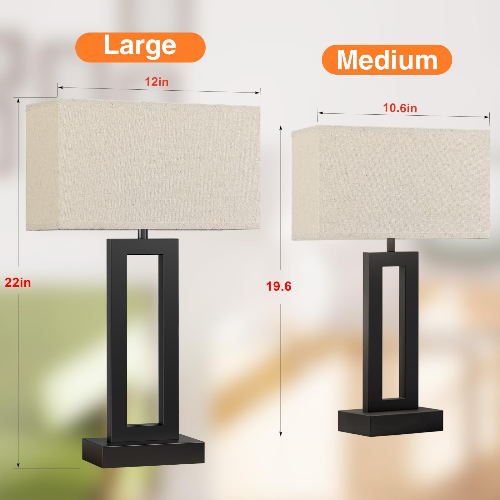 Seealle Modern 22" Tall Bedside Lamps For Night Stands - Touch 3 Way Dimmable Bedroom Lamps (Set Of 2) With Usb C+A (Beige & Black)