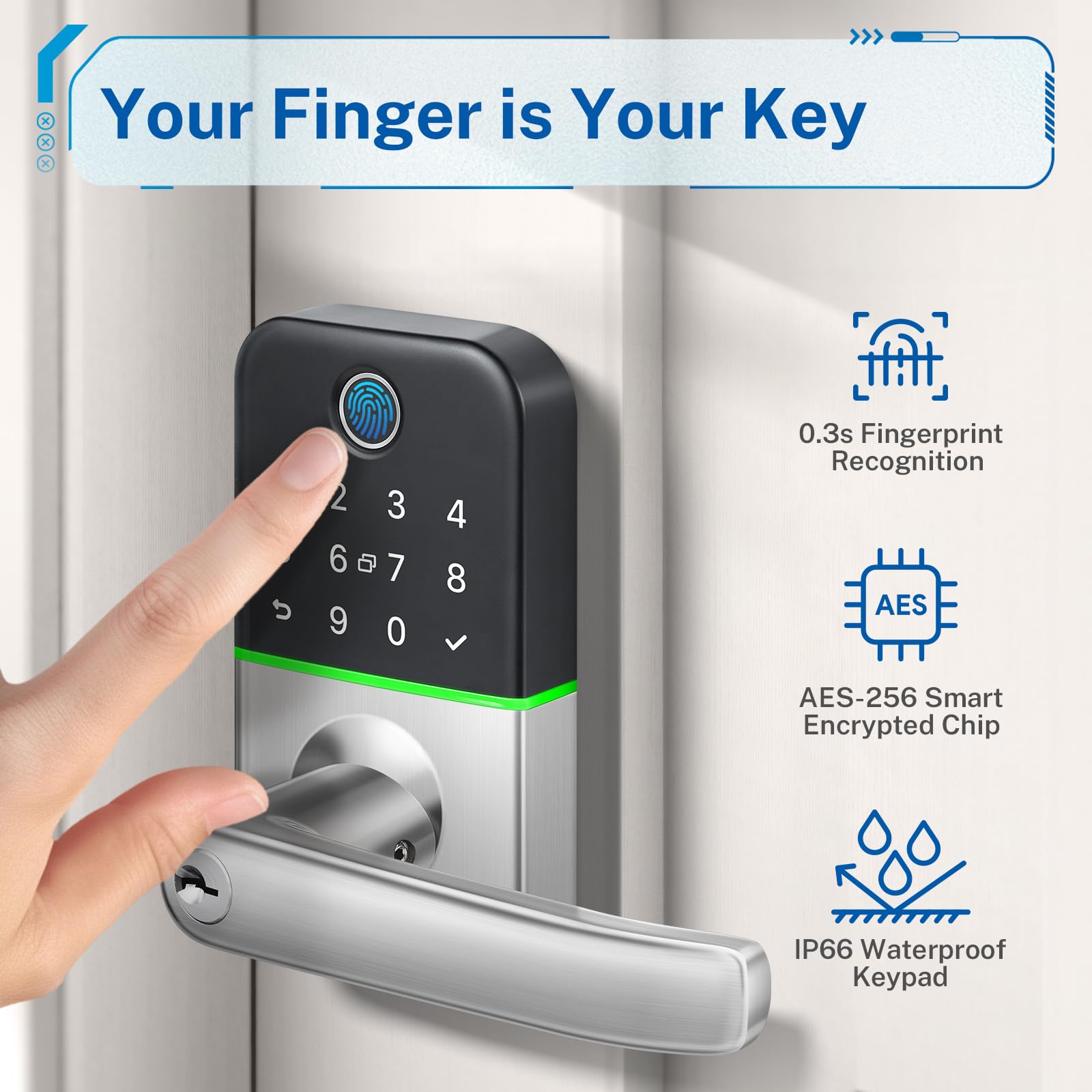 Kucacci Keypad Smart Door Lock With Handle: Keyless Entry Door Lock - Smart Lock For Front Door - Electronic Door Lock With Keypad For Exterior Door - Deadbolt Lever Alternative - Easy Installation