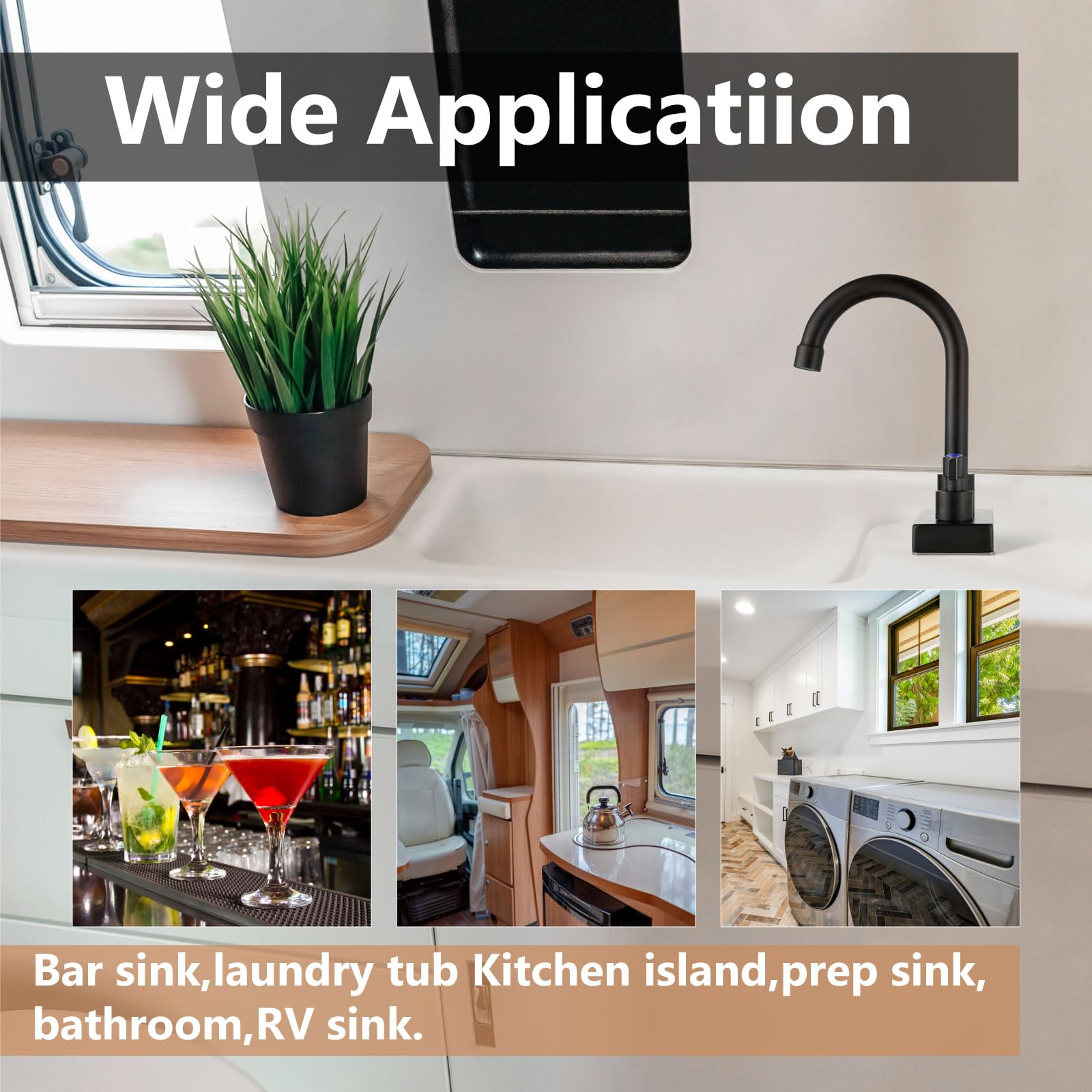 Gbbne Bar Sink Faucet 4 Inch Center 2 Hole Deck Mount Bar Faucets For Sink Prep Dual Handles Commercial Utility Laundry Kitchen,Matte Black