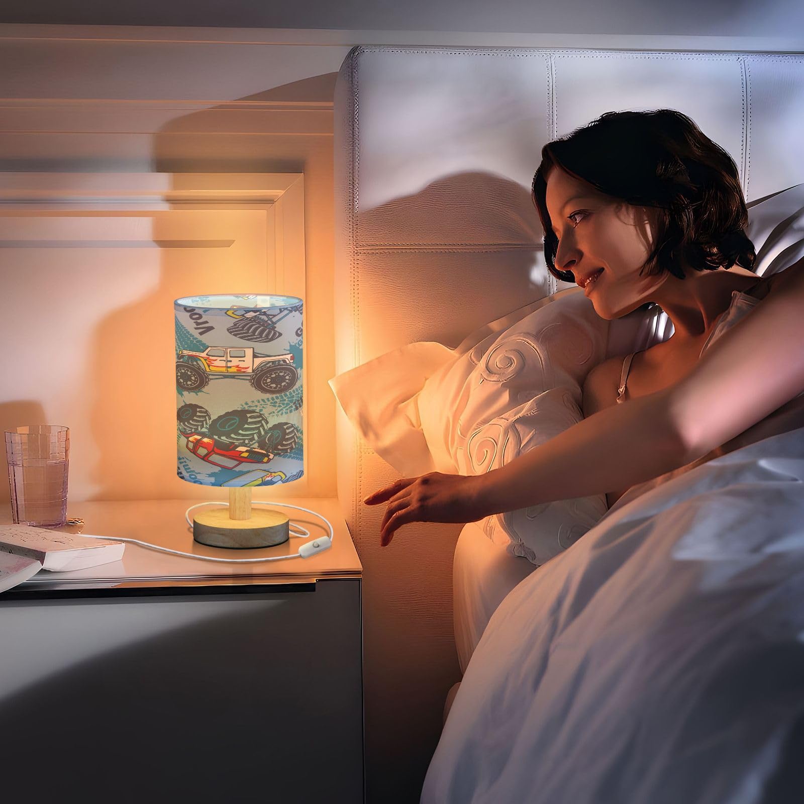 Cebugi Monster Truck Cars Table Lamps For Living Room Bedside Lamps Nightstand Lamps For Bed Room With Usb Charging Port,Traditional Night Light 5.12X9.7In