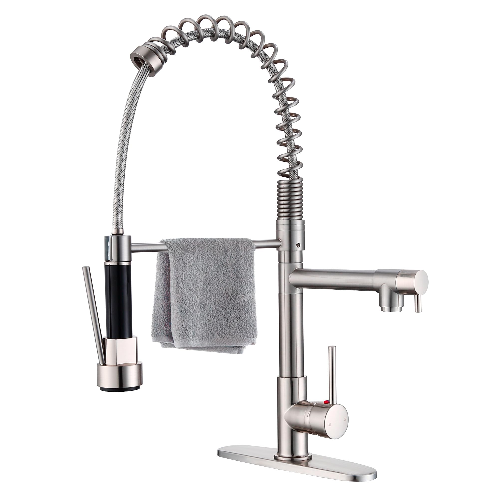 Jafeton Commercial Kitchen Faucet, High Pressure Industrial Kitchen Sink Faucet With Pull Down Sprayer, Double-Headed Stainless Steel Single Handle Kitchen Faucets 19.5" Height, 1 Or 3 Hole For All Kitchen