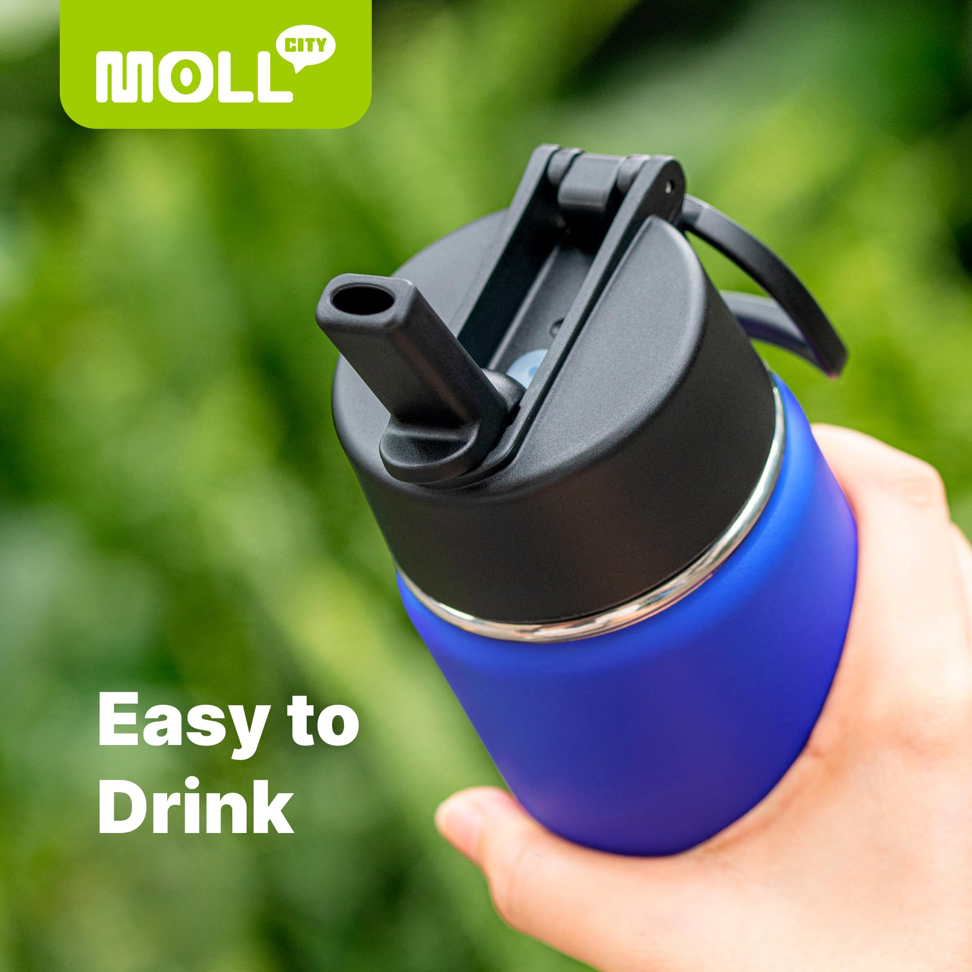 16 Oz Water Bottle For Kids With Straw-Stainless Steel Double Wall Vacuum Insulated Wide Mouth