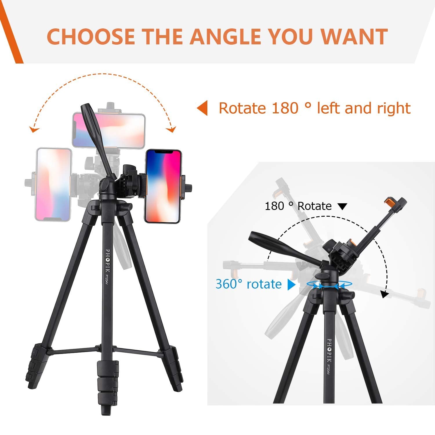 Phopik 77 Inches Tripod, Lightweight Aluminum Camera Tripod For Dslr, Photography Tripod And Lightweight Phone Tripod 55-Inch, Video Tripod