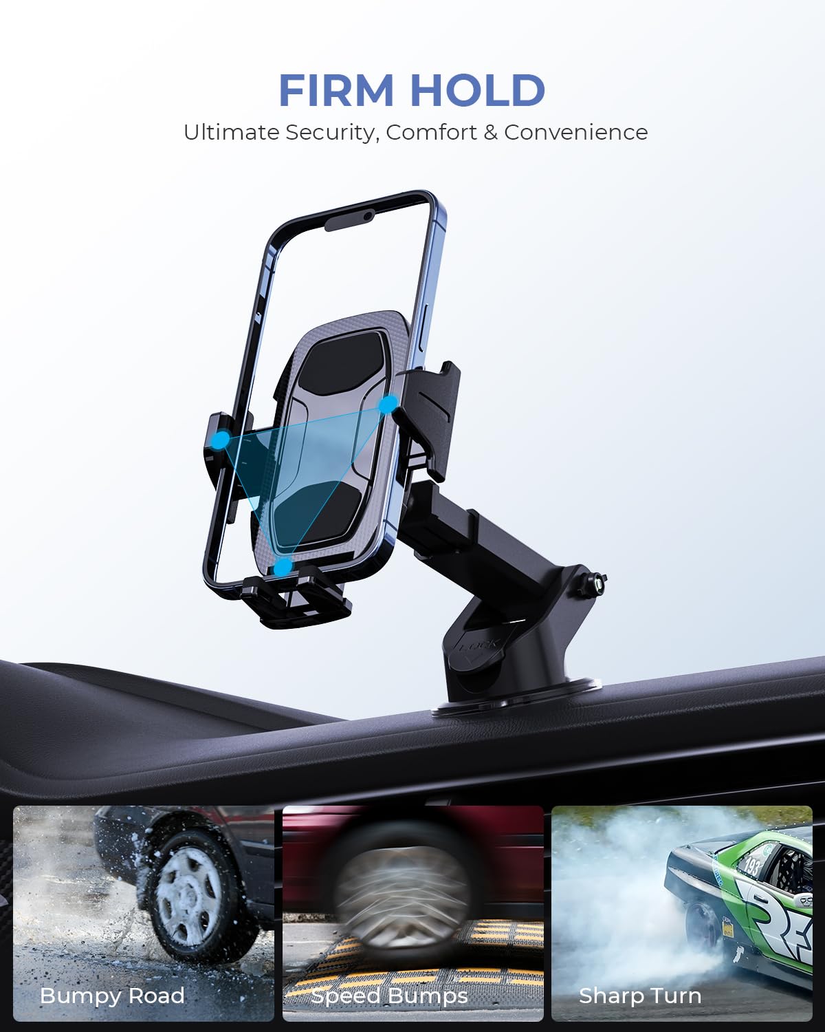 Primoov Phone Holders For Your Car  Car Phone Holders For Iphone With 360-Degree Rotation  Dashboard Cell Phone Holder  Easy Installation & Strong Grip For Safe And Convenient Driving, Black