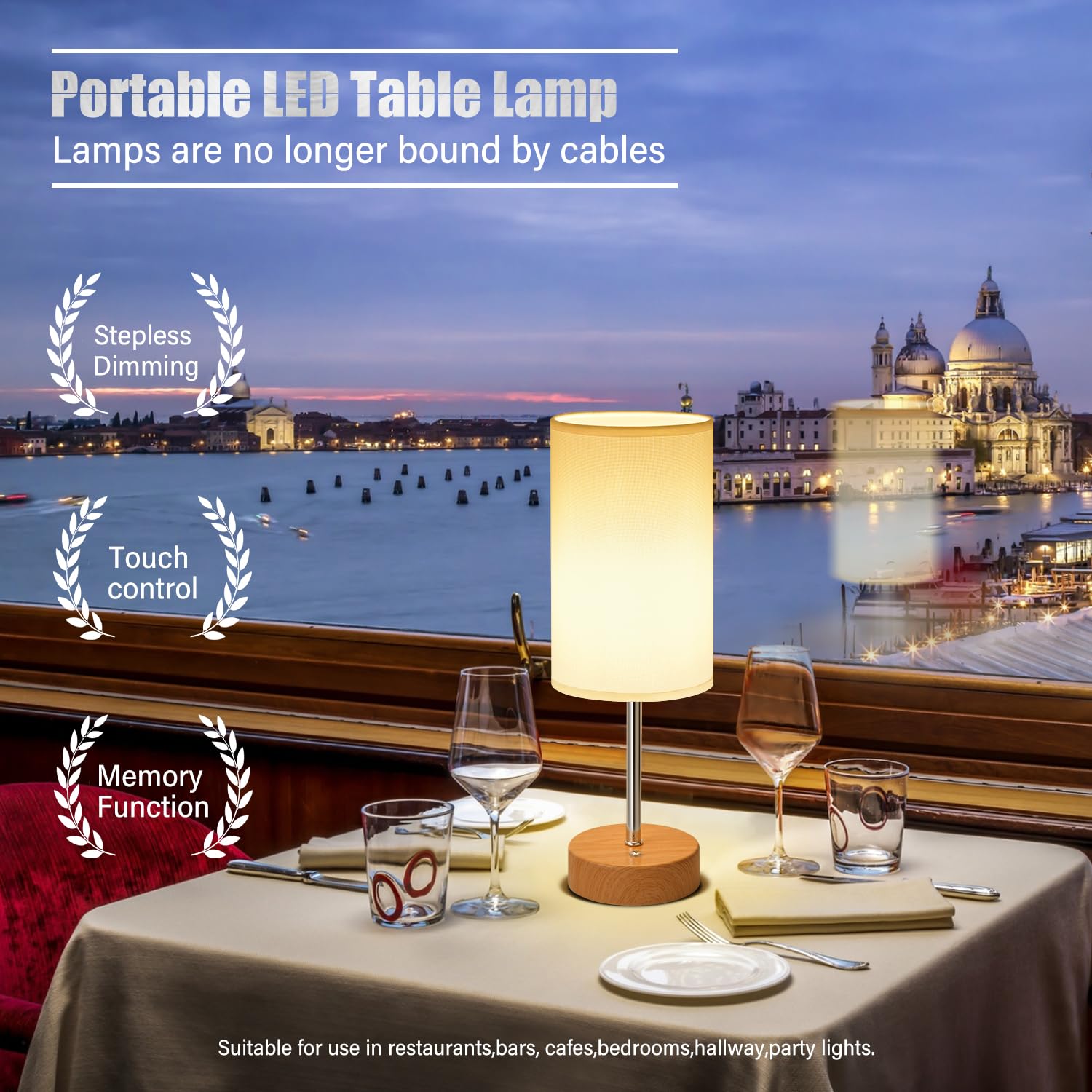 Jesiley Led Rechargeable Small Cordless Table Lamp, Touch Control,Low Battery Reminder, 5000Mah Battery Powered, Portable Desk Lamp, Stepless Dimming Light For Bedroom, Restaurants, Offices, Cafe (Wooden)