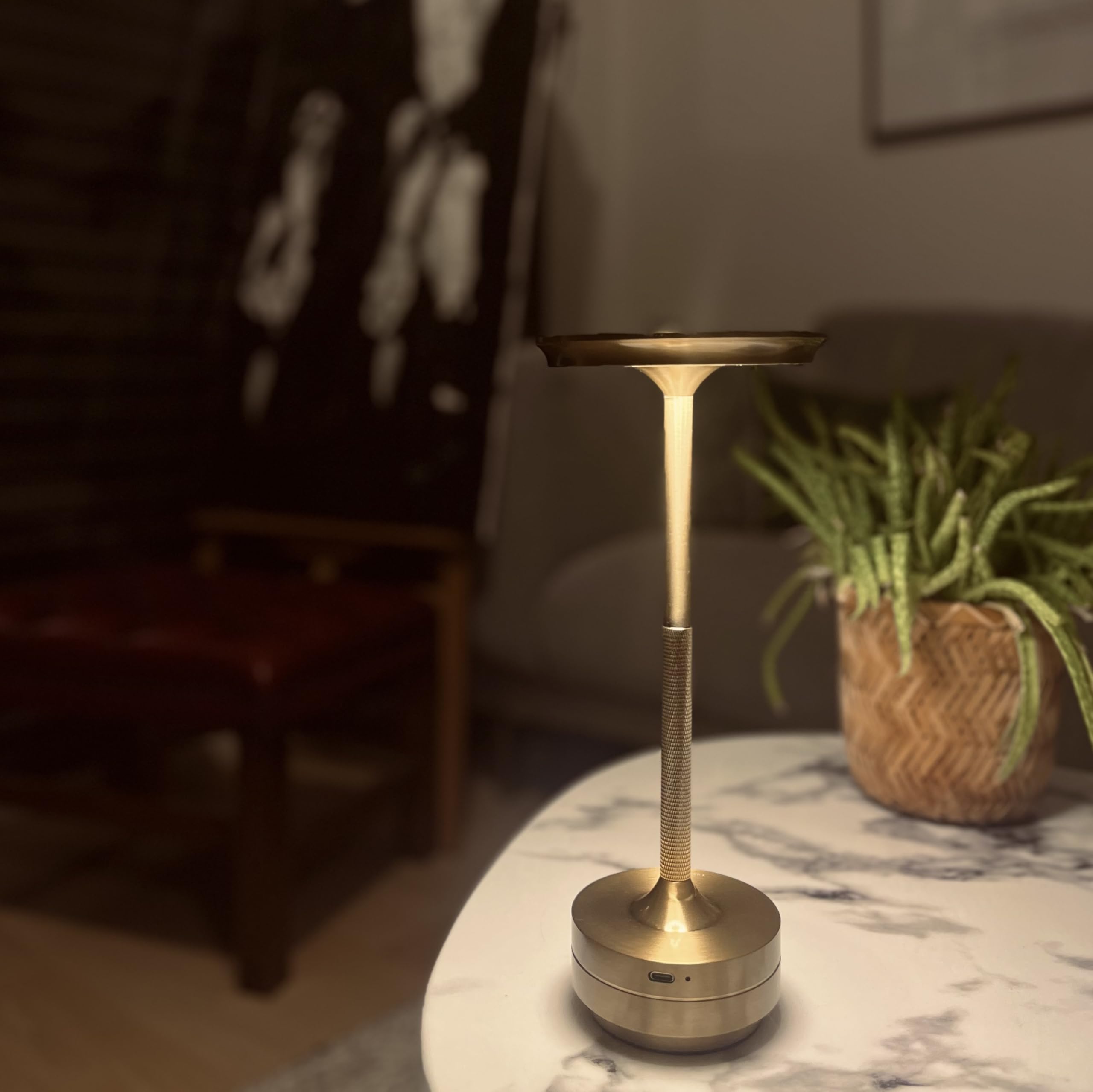 Bulbly Elegant Rechargeable Dimmable Waterproof Metallic Touch Led Cordless Table Lamps For Stylish Homes And Upscale Restaurants - Portable, Usb-C Charging, Perfect For Indoor/Outdoor (Gold)