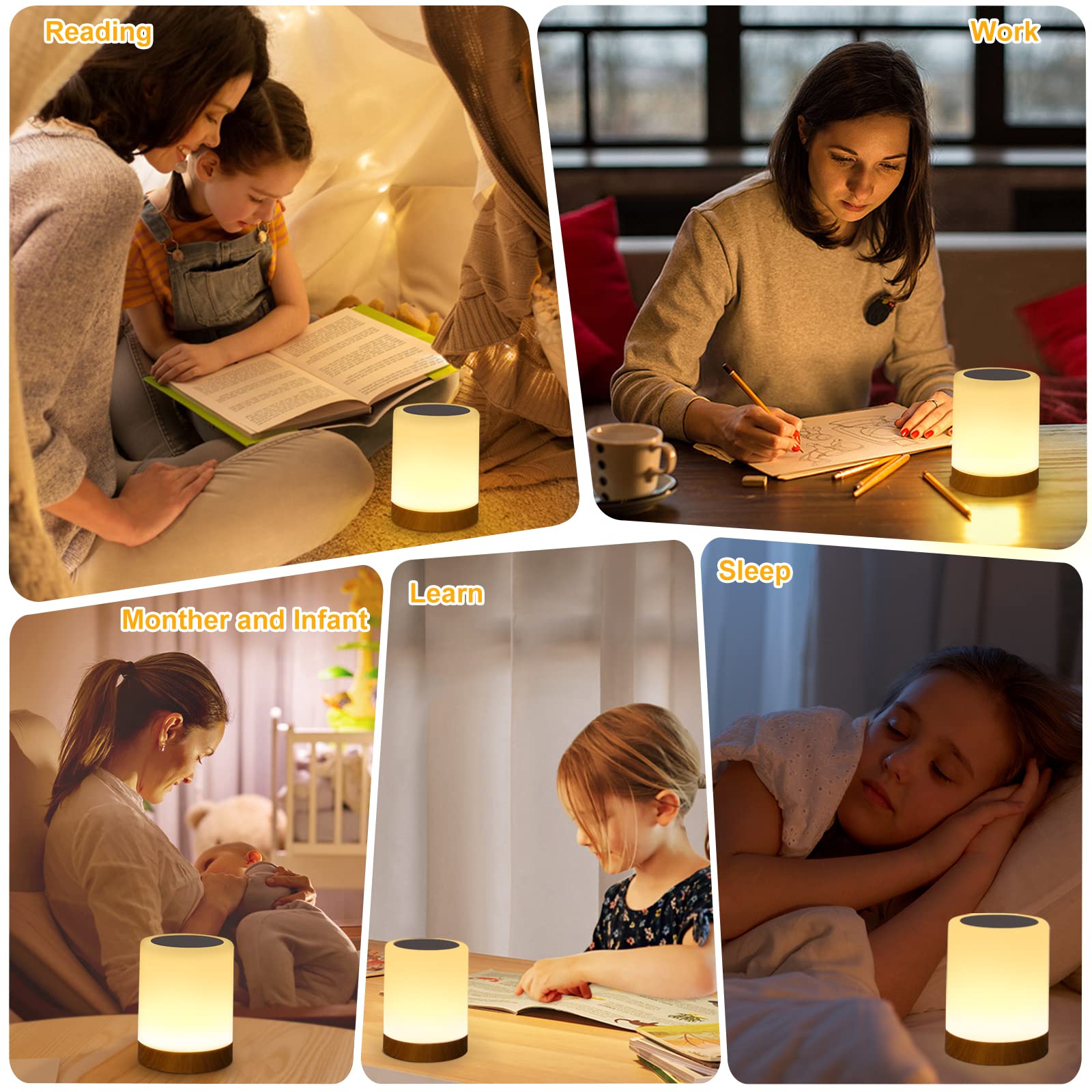 Inflelos Night Light Touch Lamp, Led Table Lamp Bedside Lamp Rgb Table Lamp Bedroom Lamp With Touch Sensor, Portable Desk Lamp Built-In Battery Rechargeable Dimmable, 3 Intensity White Warm Light.