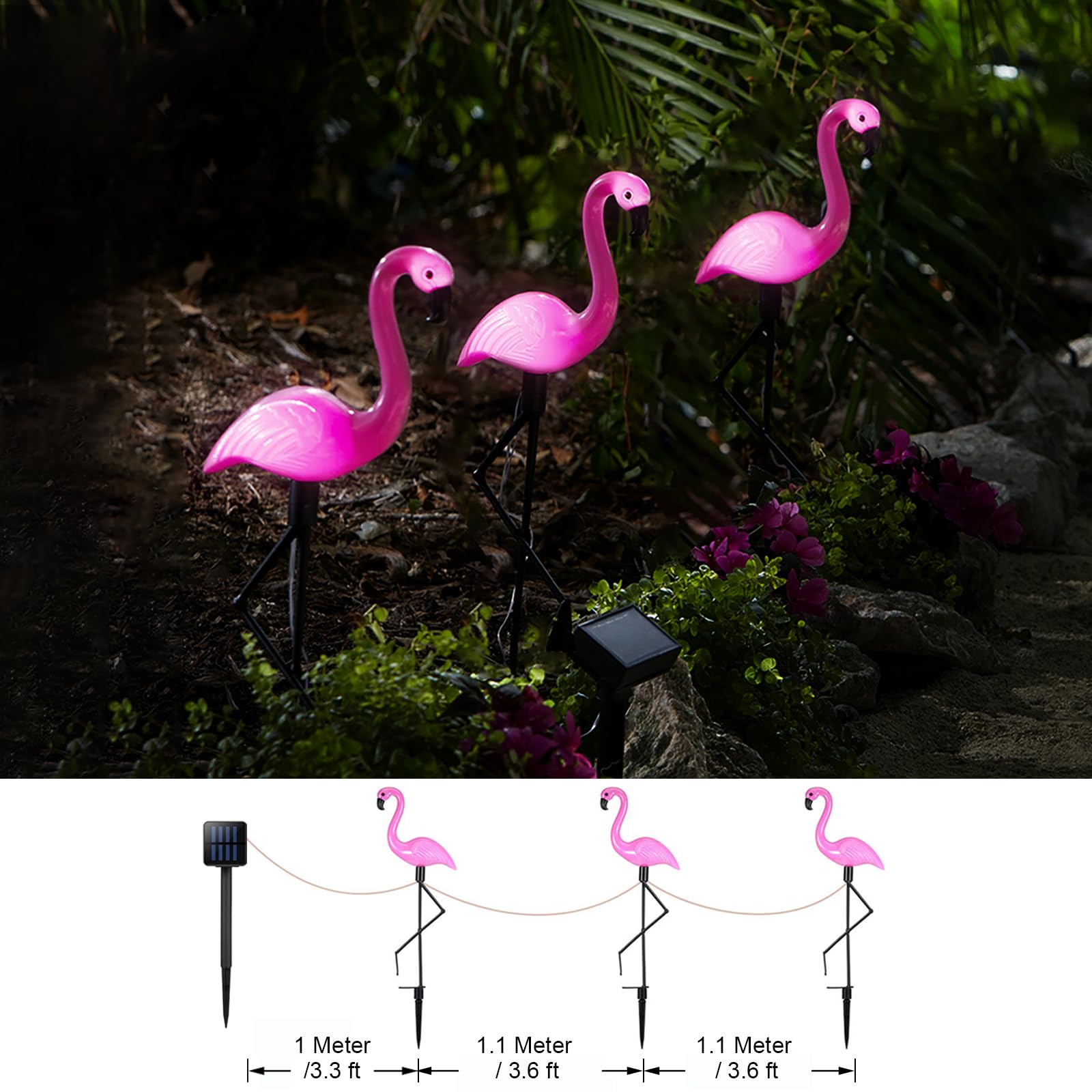 Ratopo Solar Flamingo Light 3 Pcs, Waterproof Solar Garden Lights Outdoor Decor, Pink Flamingo Garden Decor, Birthday Christmas Home Gift, For Yard Lawn Walkway Pathway