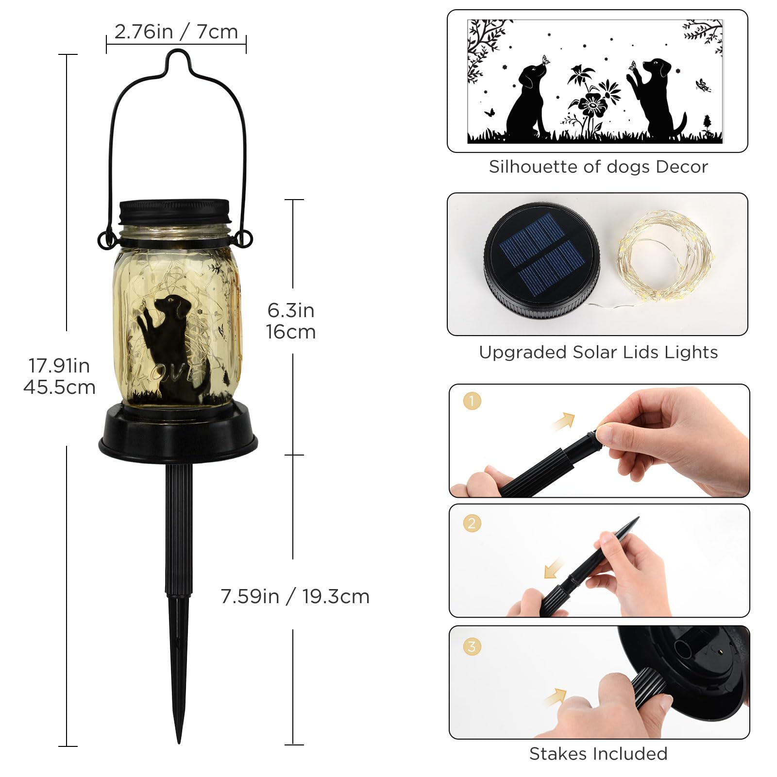 Shangtianfeng Dog Solar Lanterns Mother Day Gift Outdoor Garden Hanging Solar Lights Dog Lover  For Women, Memorial  Fairy Lights For Patio Yard Lawn Outside Decor Lamp