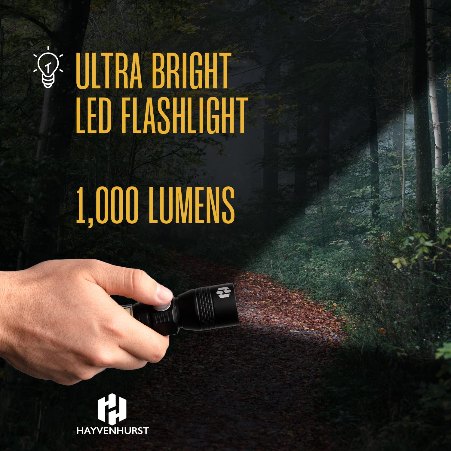 Hayvenhurst Led Flashlight - Edc Flashlight - Utility Flashlight - 3 In 1 Lightweight, Compact And Rechargeable Pocket Flashlight With Lavish Black Body For Emergency Power Outage