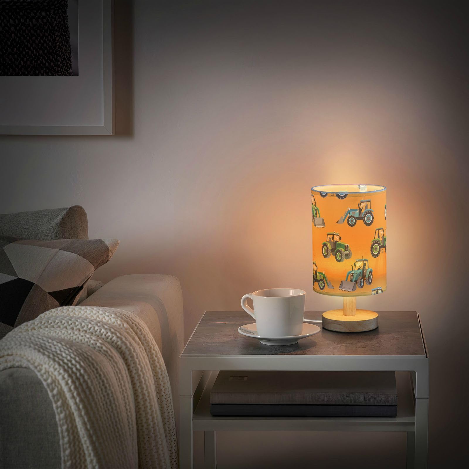 Frodotgv Night Lamp Light Table Lamp Unique Hand Drawn Tractor Yellow Lamps For Kids Dorm Room