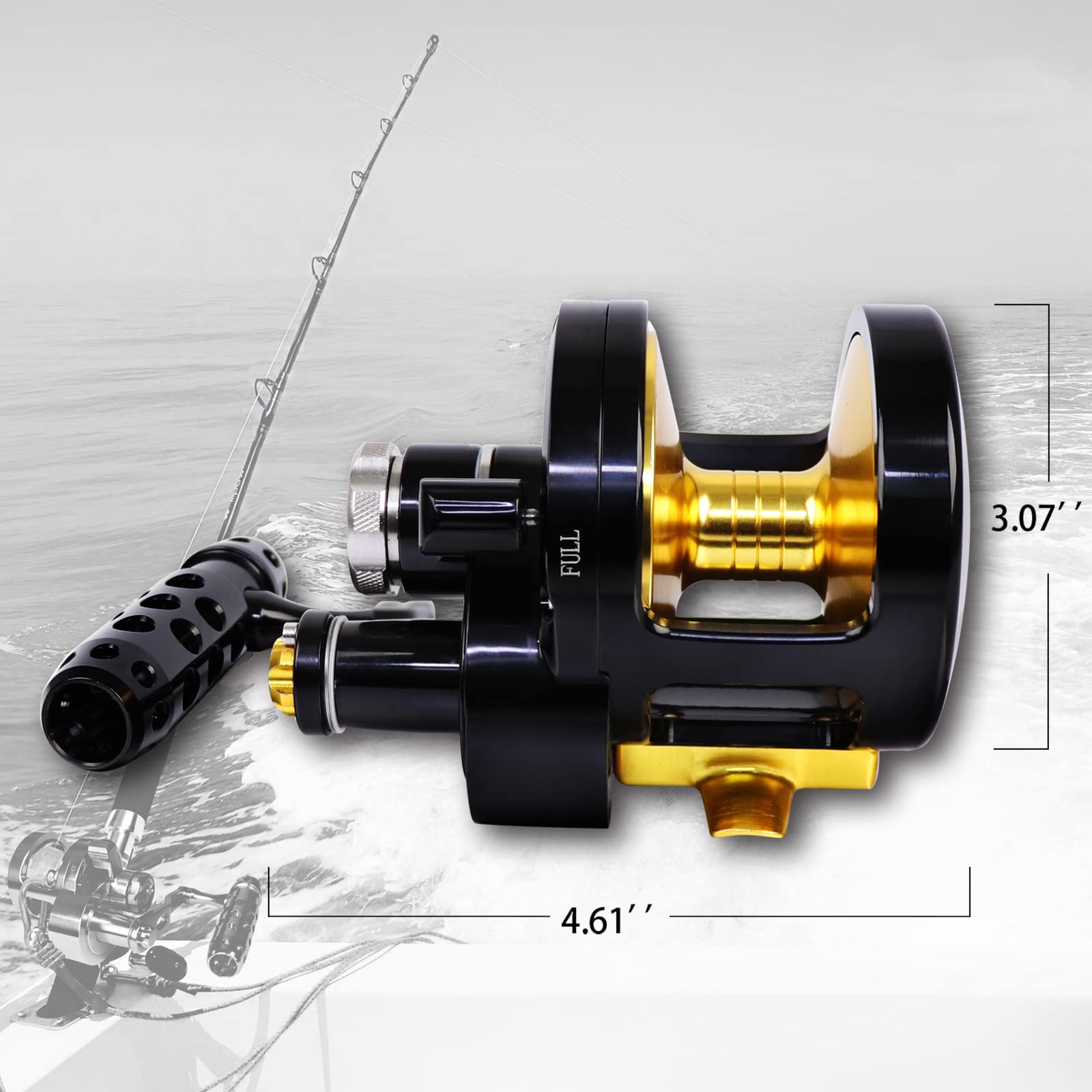 Fiblink Trolling Fishing Reel Boat Fishing Conventional Fishing Reel Aluminum Alloy Body Large Line Capacity Double Brake 55 Lbs Max Drag
