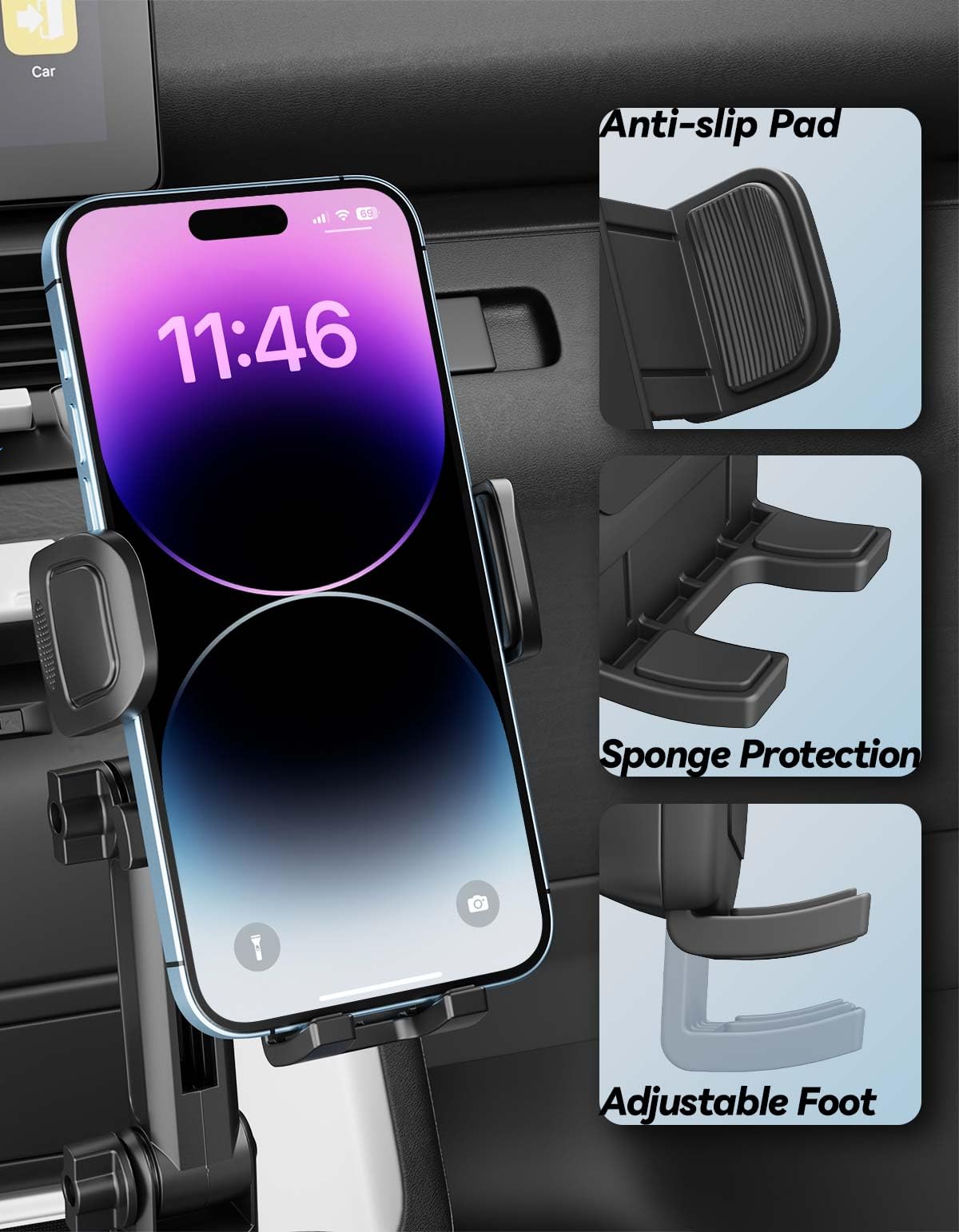 Wavecuer Cup Holder Phone Mount For Car, Phone Cup Holder For Car Iphone With Expandable Base, Compatible With Iphone Samsung All Phones (1 Pack)