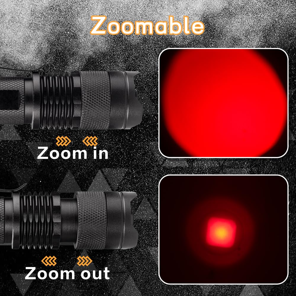 Wayllshine High Power Red Led Flashlight - Powerful Single Mode Red Light Torch For Astronomy, Aviation, Night Observation - Black