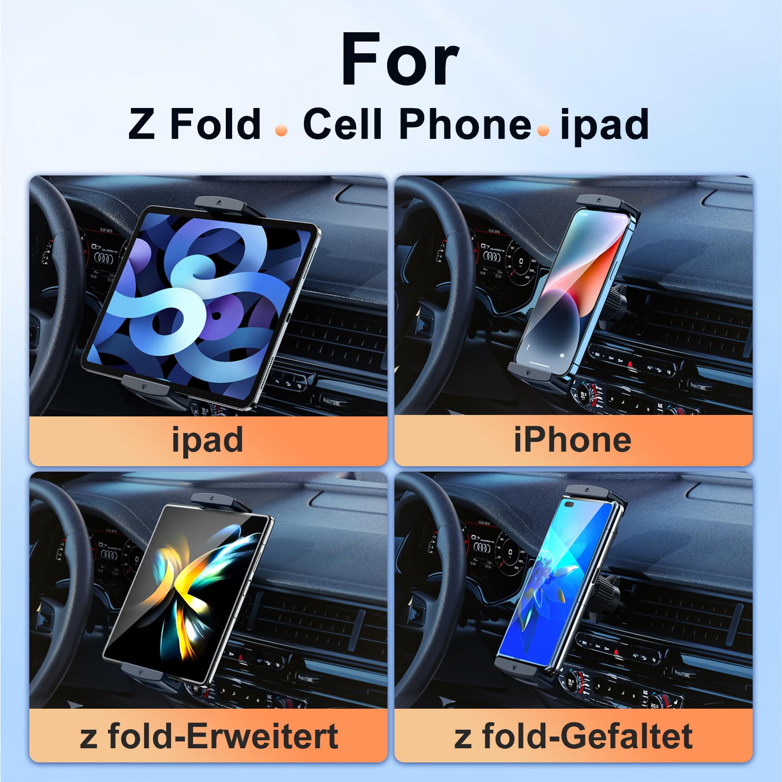 Dicmky Car Phone Mount For Samsung Galaxy Z Fold 6 5 4 3 - Tablet Holder For Car Air Vent Dashboard Hands, 360° Rotatable Fit For Ipad Mini 6 Ipad Pro Ipad Air Pixel Fold And More 4-12.9" Device